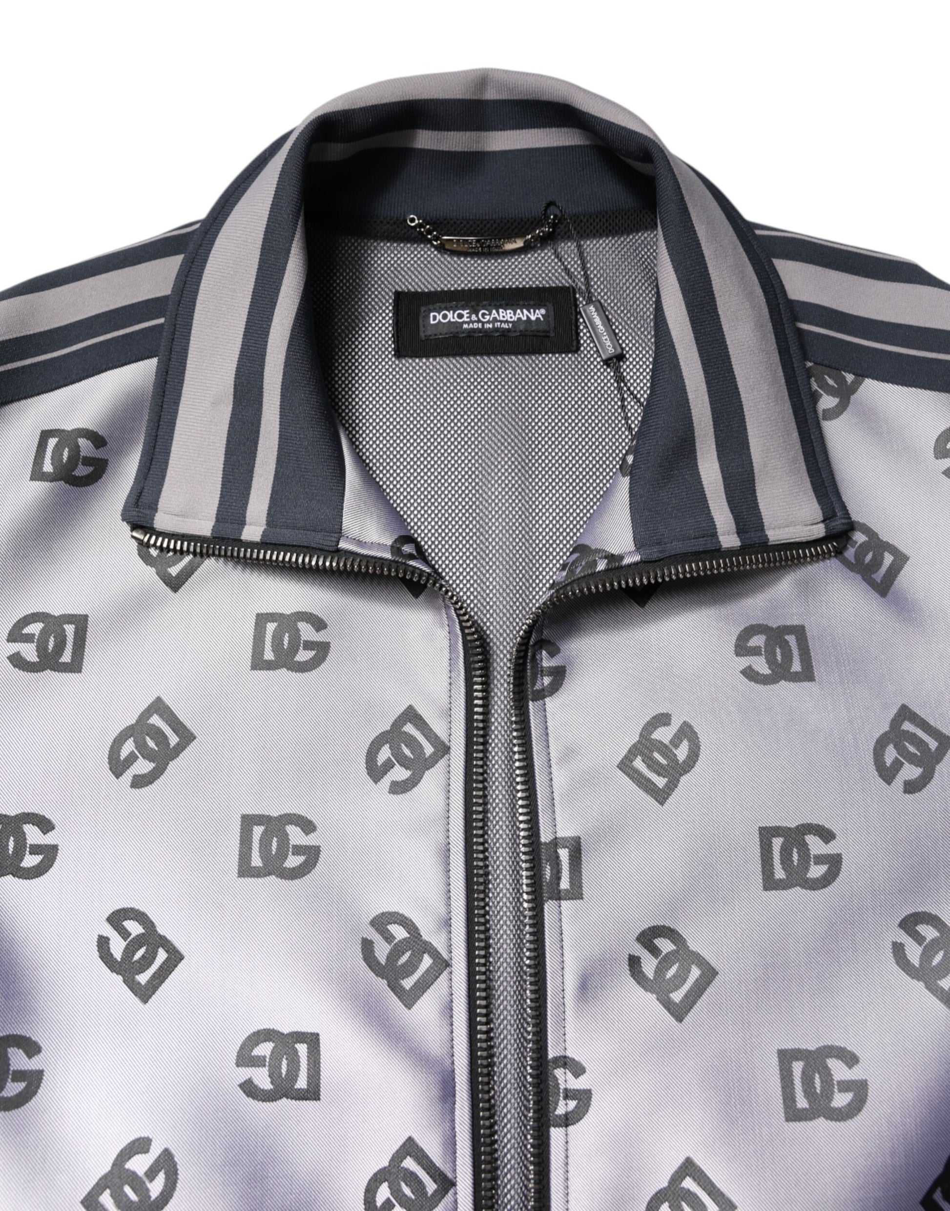 Dolce & Gabbana Gray Logo Monogram Full Zip Bomber Jacket - ACCEXO