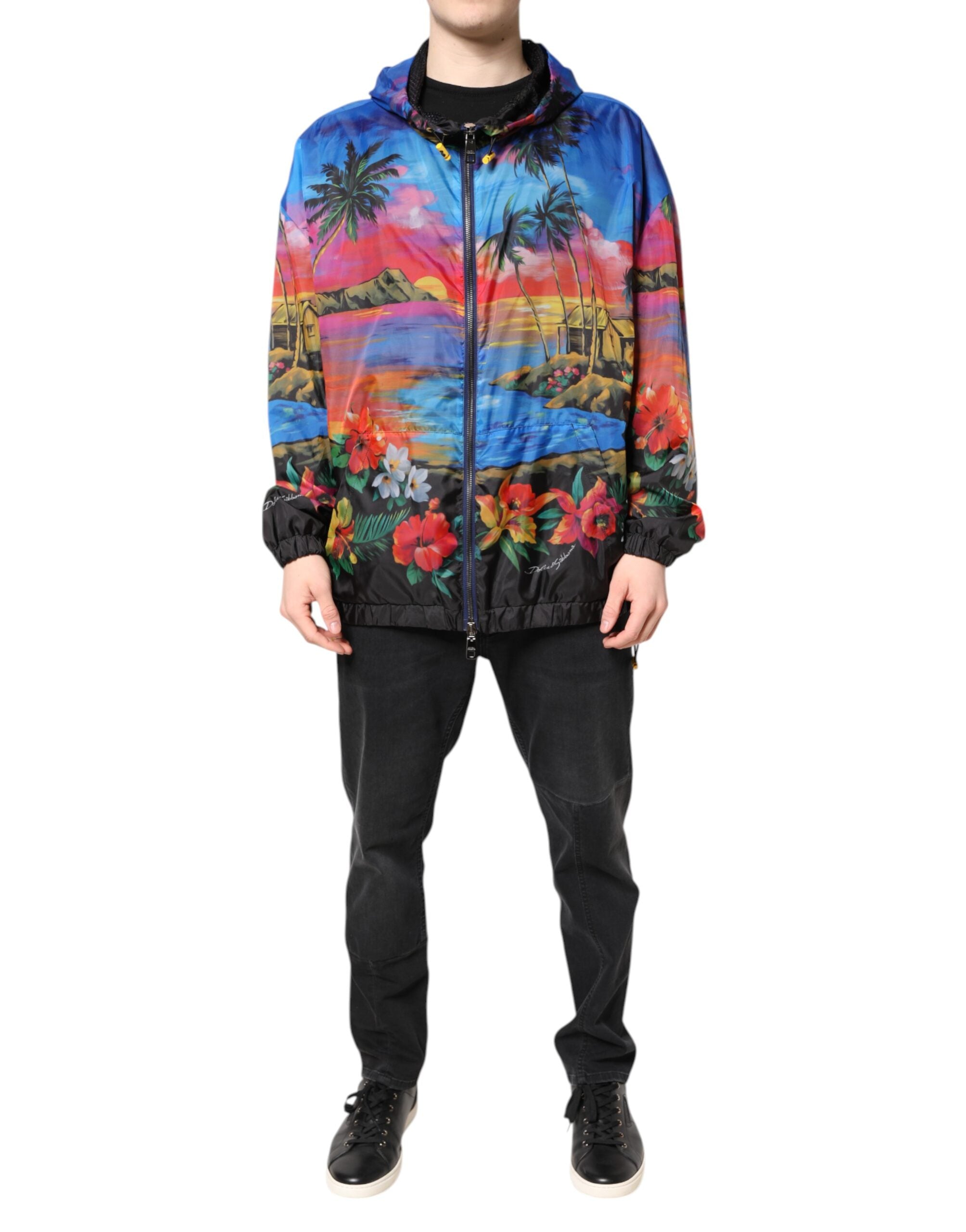 Dolce & Gabbana Multicolor Print Hooded Windbreaker Jacket - ACCEXO