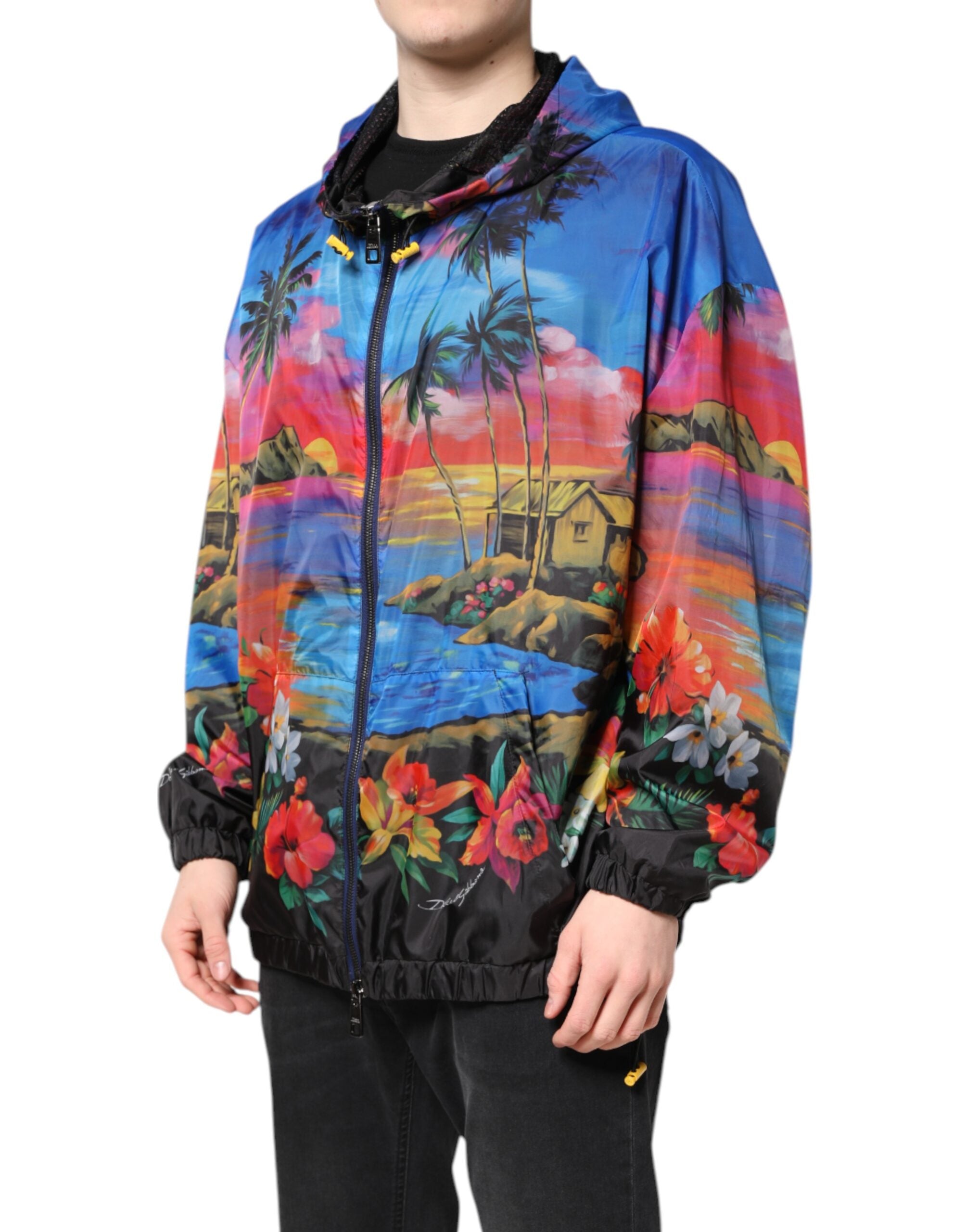 Dolce & Gabbana Multicolor Print Hooded Windbreaker Jacket - ACCEXO