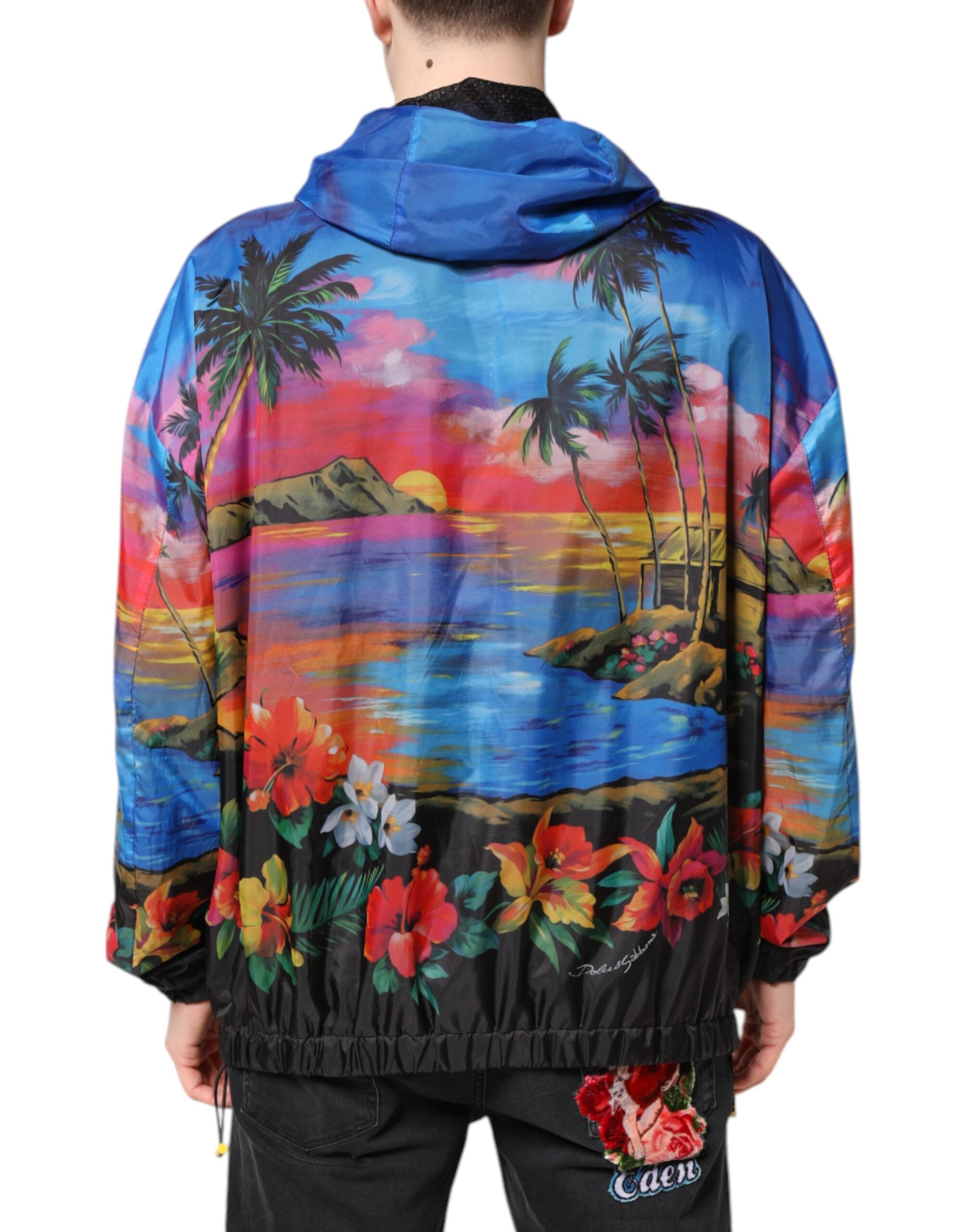 Dolce & Gabbana Multicolor Print Hooded Windbreaker Jacket - ACCEXO