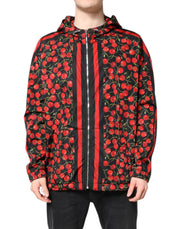 Dolce & Gabbana Black Cherry Print Hooded Windbreaker Jacket - ACCEXO