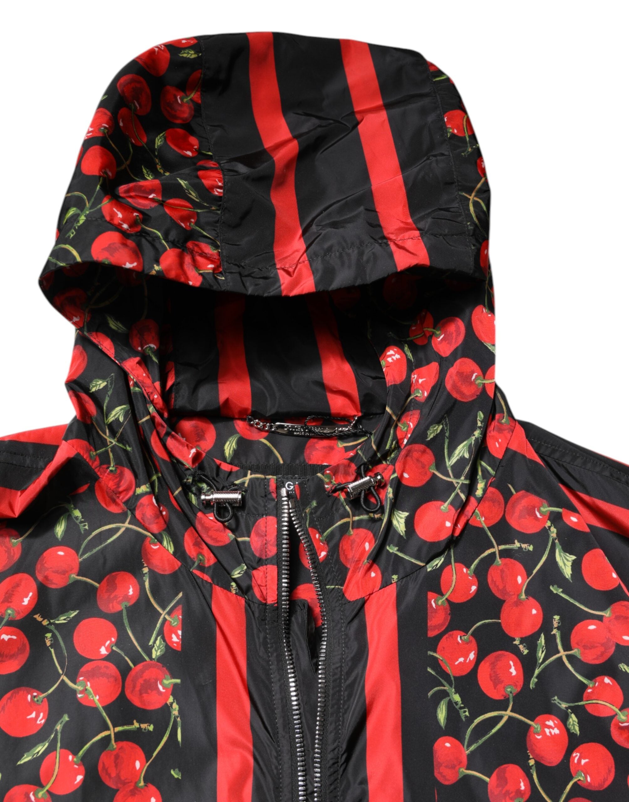 Dolce & Gabbana Black Cherry Print Hooded Windbreaker Jacket - ACCEXO