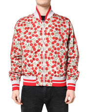 Dolce & Gabbana White Cherry Print Full Zip Bomber Jacket - ACCEXO