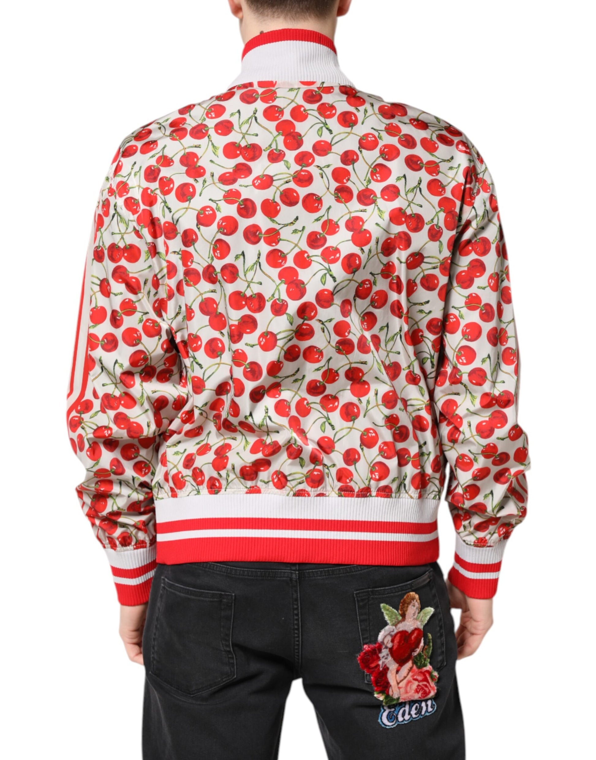 Dolce & Gabbana White Cherry Print Full Zip Bomber Jacket - ACCEXO