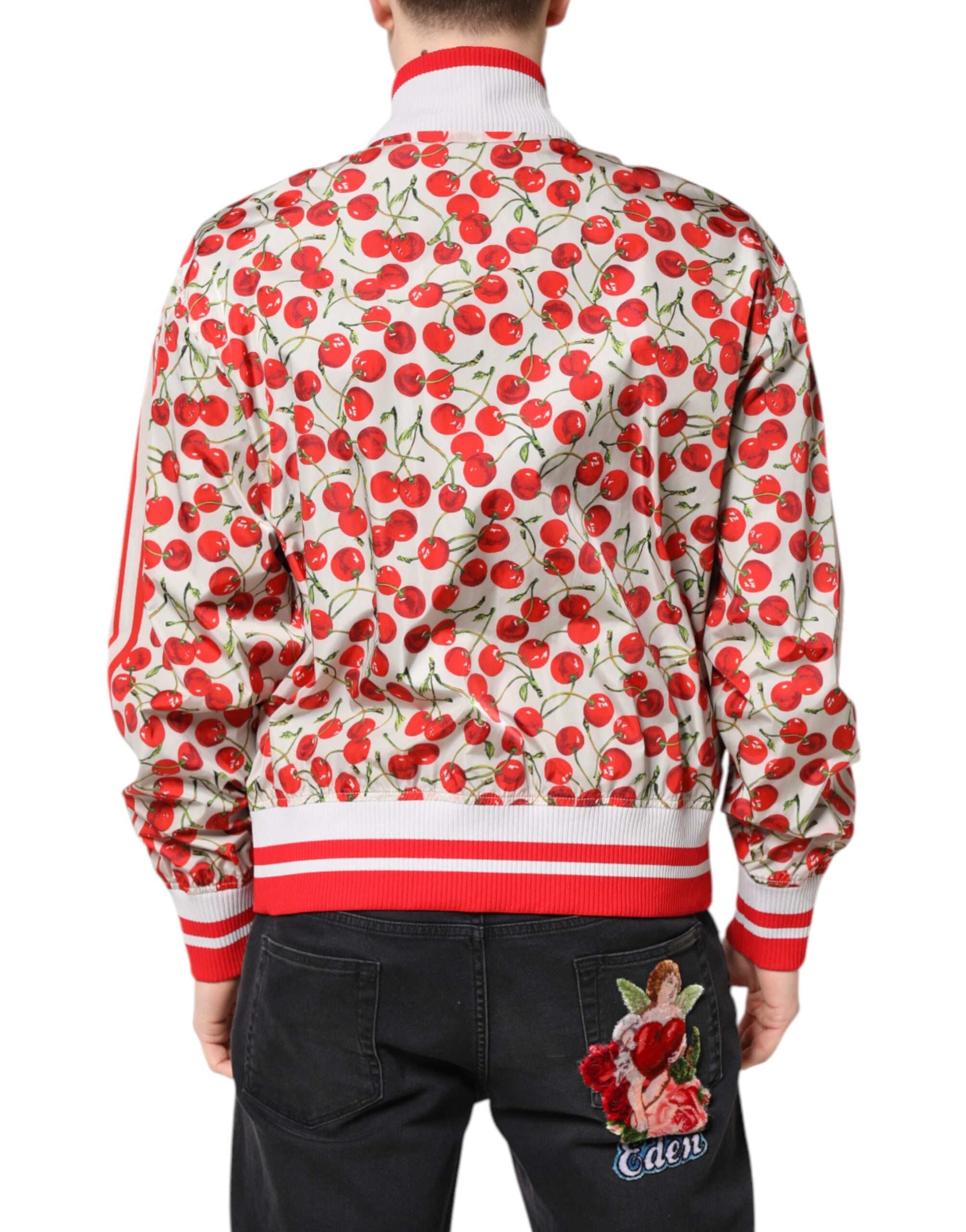 Dolce & Gabbana White Cherry Print Full Zip Bomber Jacket - ACCEXO