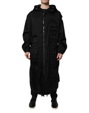 Dolce & Gabbana Black Hooded Long Men Windbreaker Jacket - ACCEXO