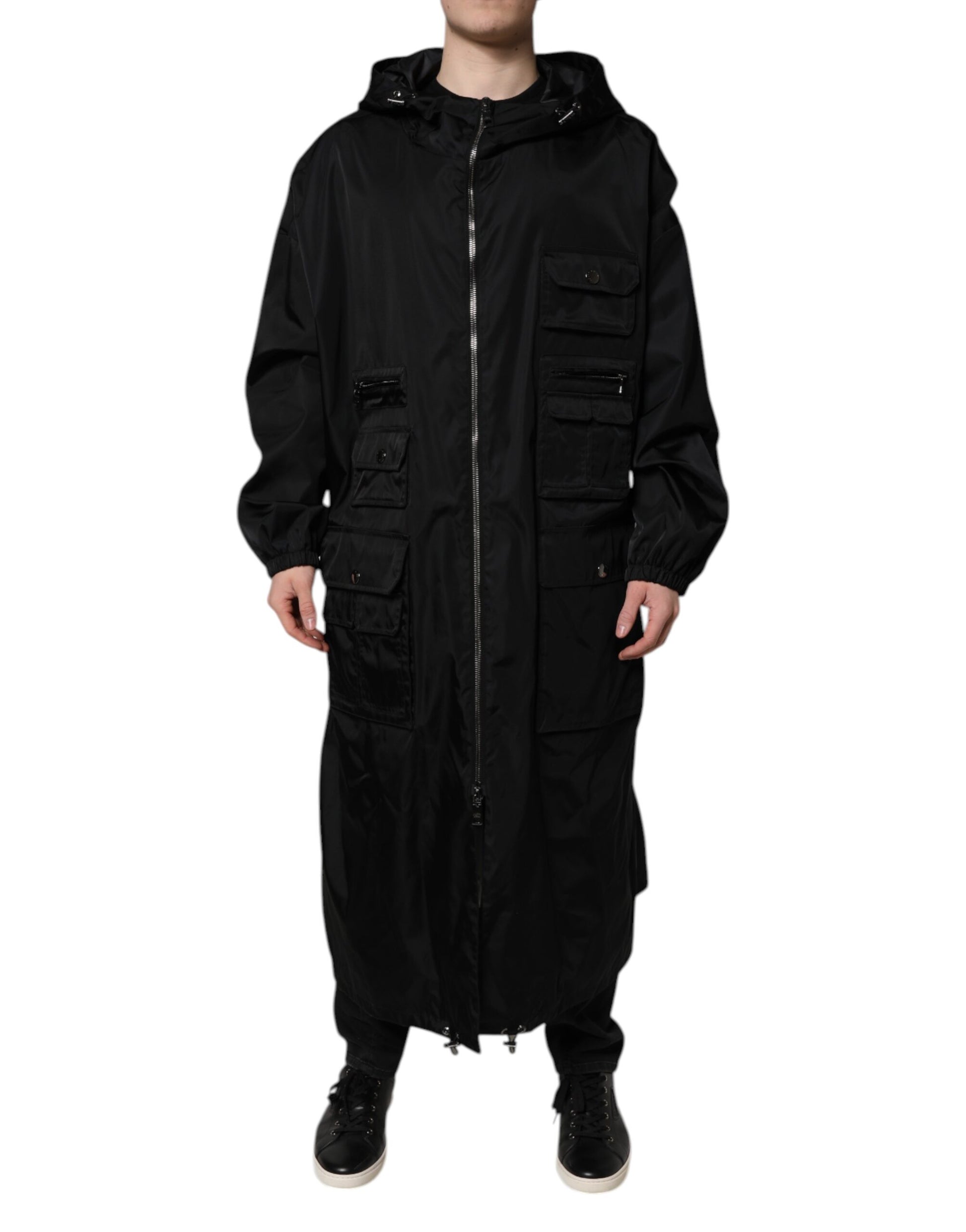 Dolce & Gabbana Black Hooded Long Men Windbreaker Jacket - ACCEXO