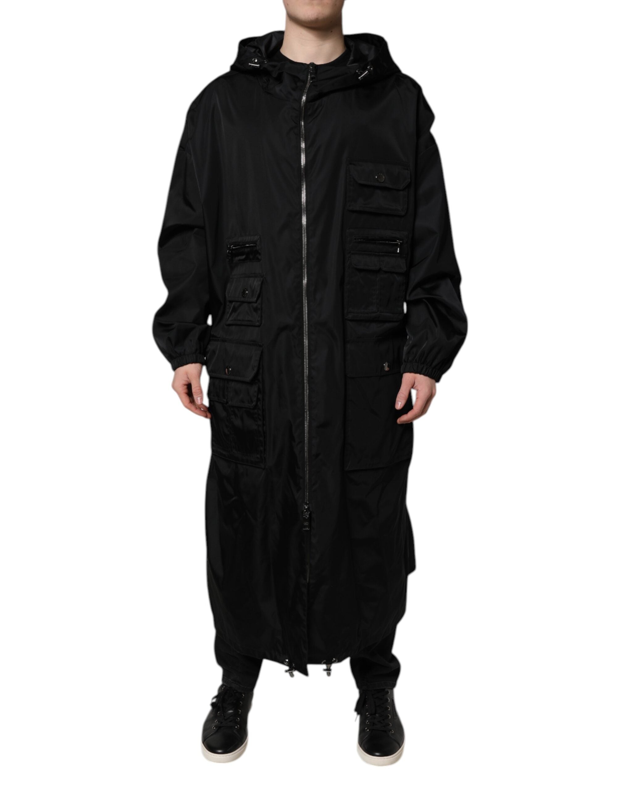 Dolce & Gabbana Black Hooded Long Men Windbreaker Jacket - ACCEXO