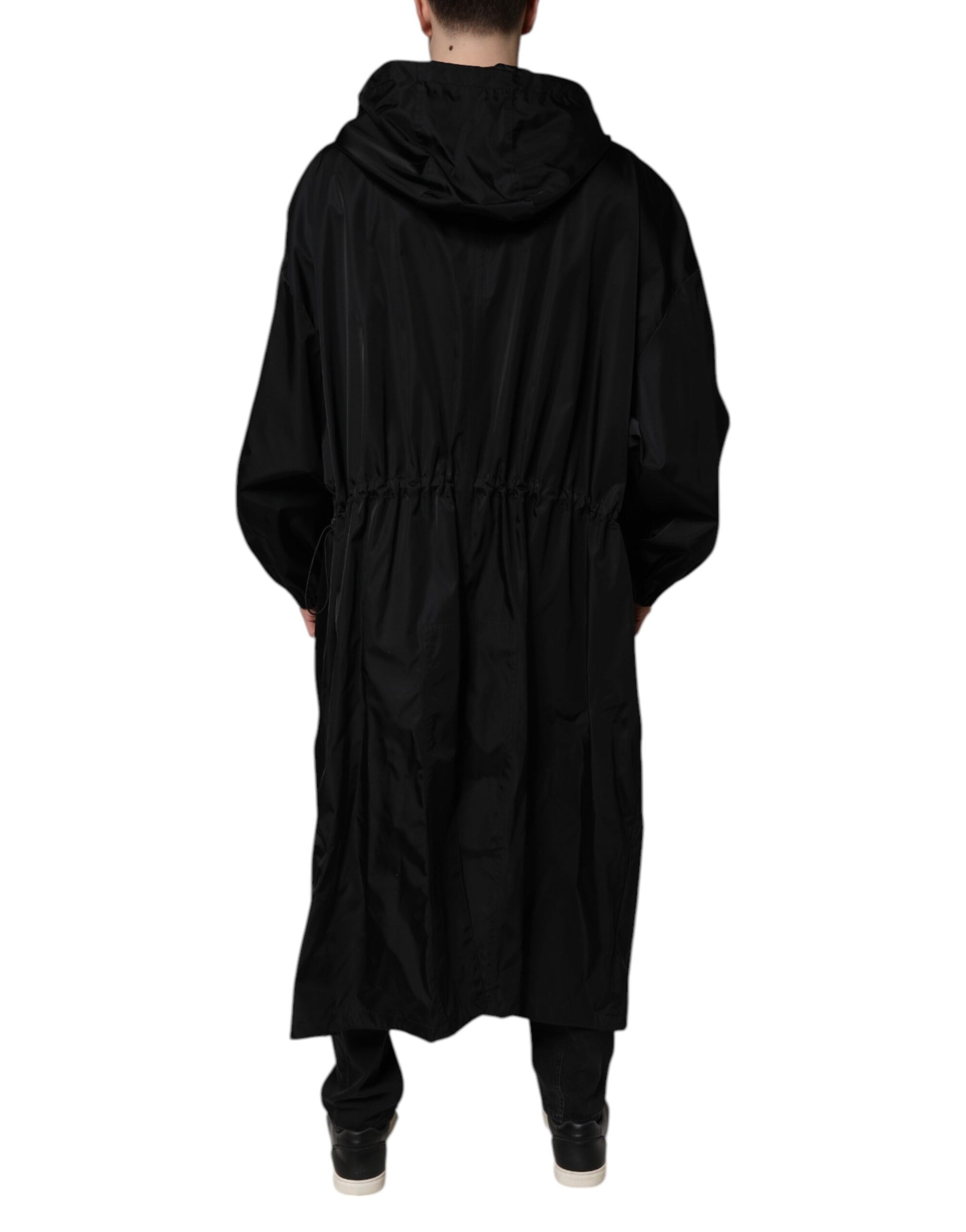 Dolce & Gabbana Black Hooded Long Men Windbreaker Jacket - ACCEXO