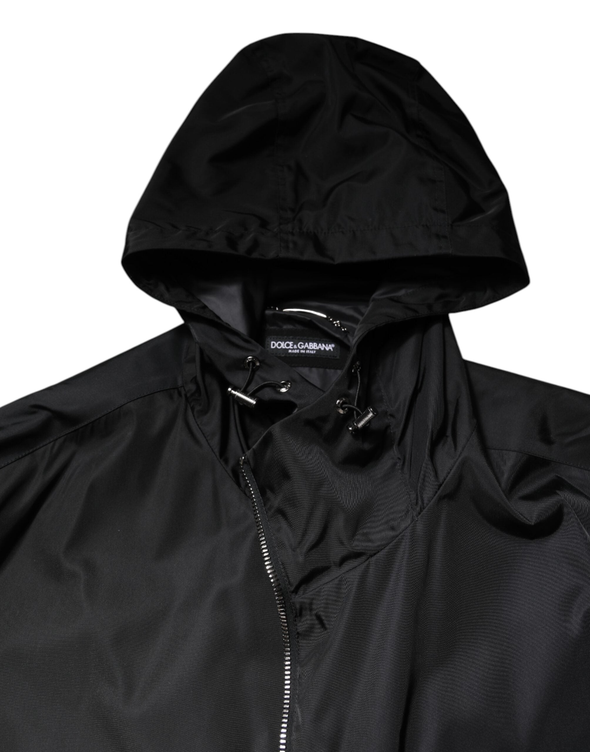 Dolce & Gabbana Black Hooded Long Men Windbreaker Jacket - ACCEXO