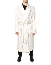 Dolce & Gabbana Ivory Silk Logo Men Wrap Robe Coat Jacket - ACCEXO