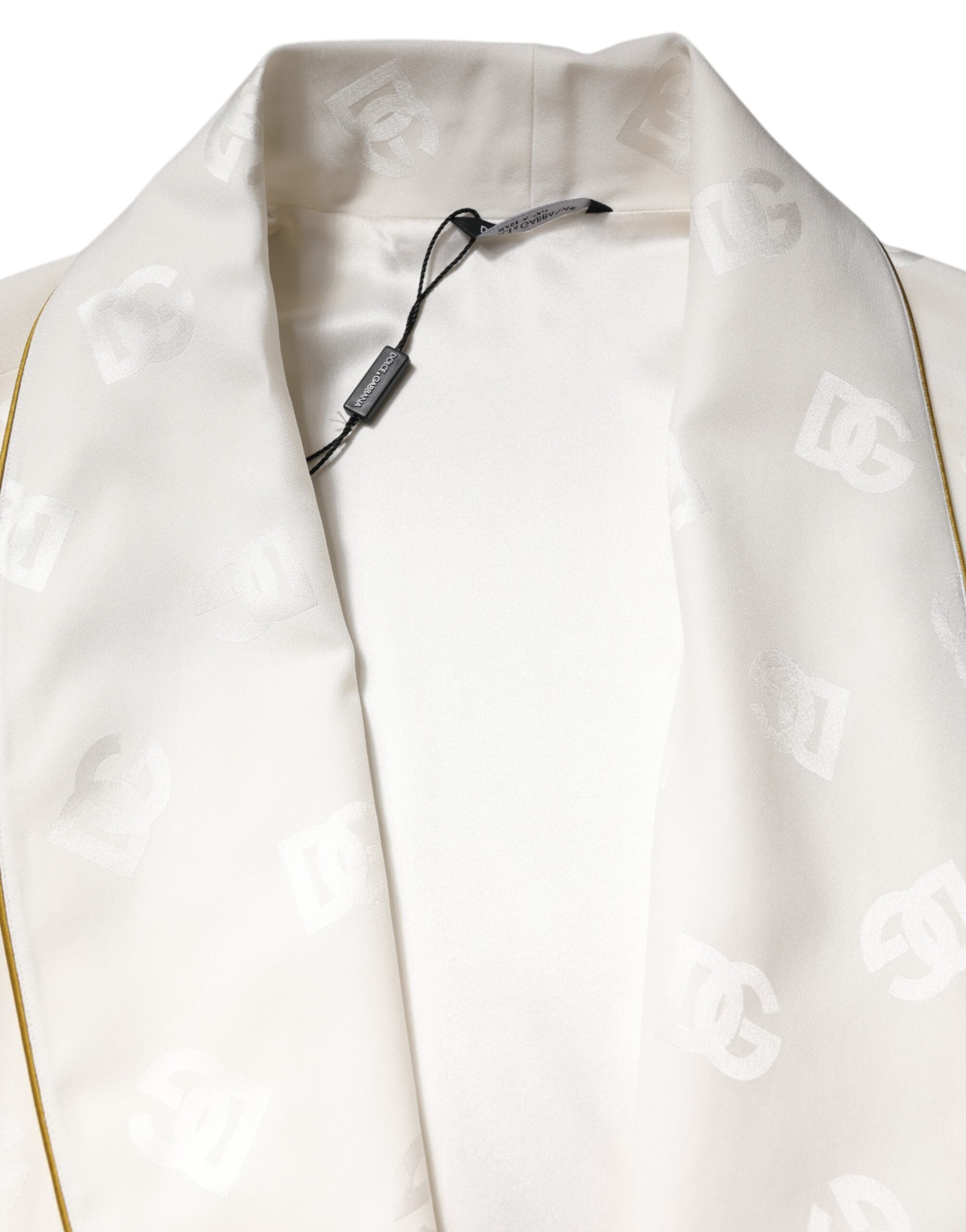 Dolce & Gabbana Ivory Silk Logo Men Wrap Robe Coat Jacket - ACCEXO