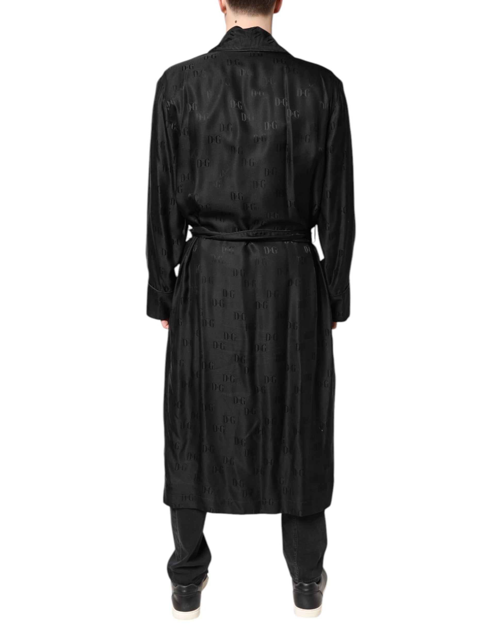 Dolce & Gabbana Black Silk DG Logo Men Wrap Robe Coat Jacket - ACCEXO