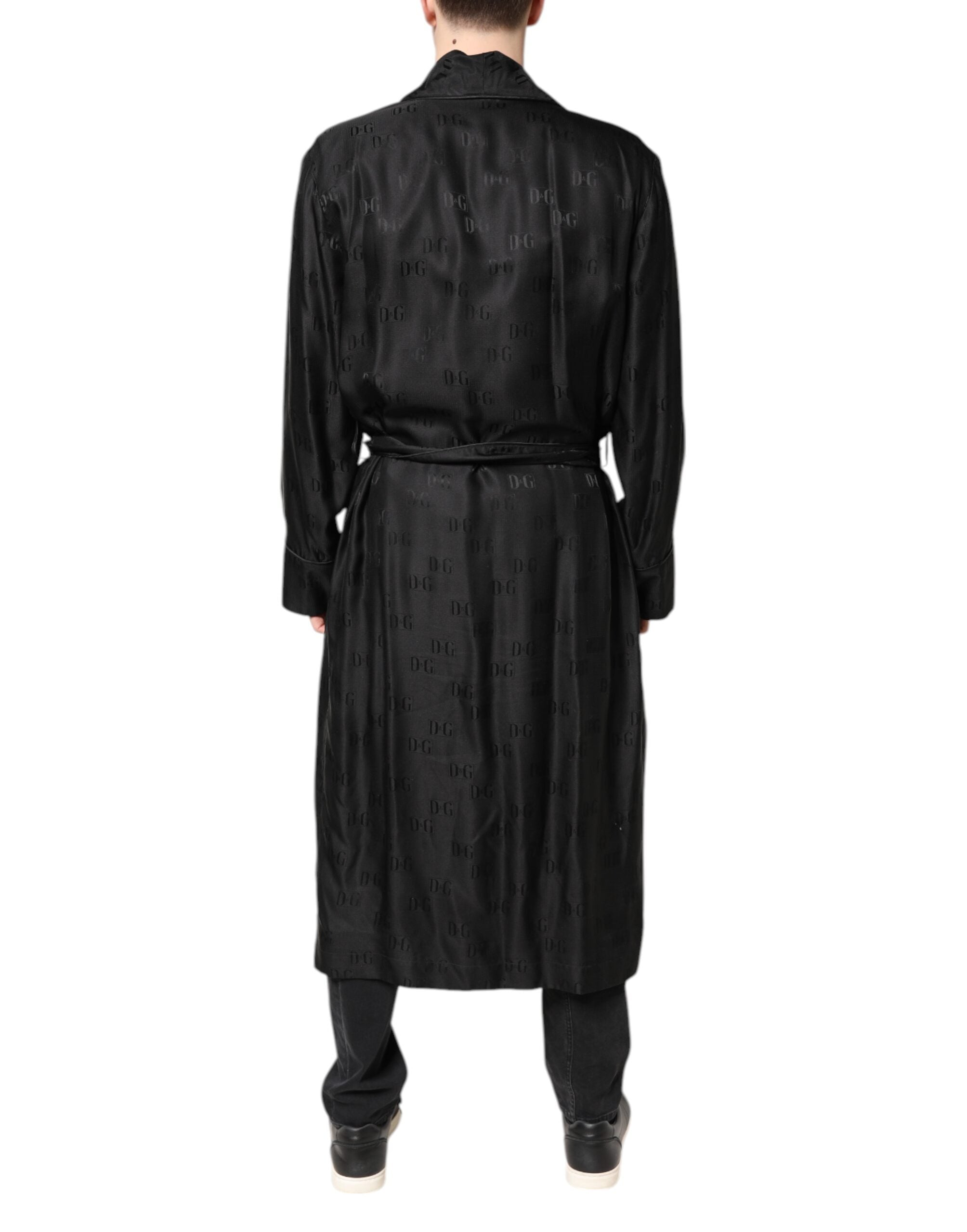 Dolce & Gabbana Black Silk DG Logo Men Wrap Robe Coat Jacket - ACCEXO