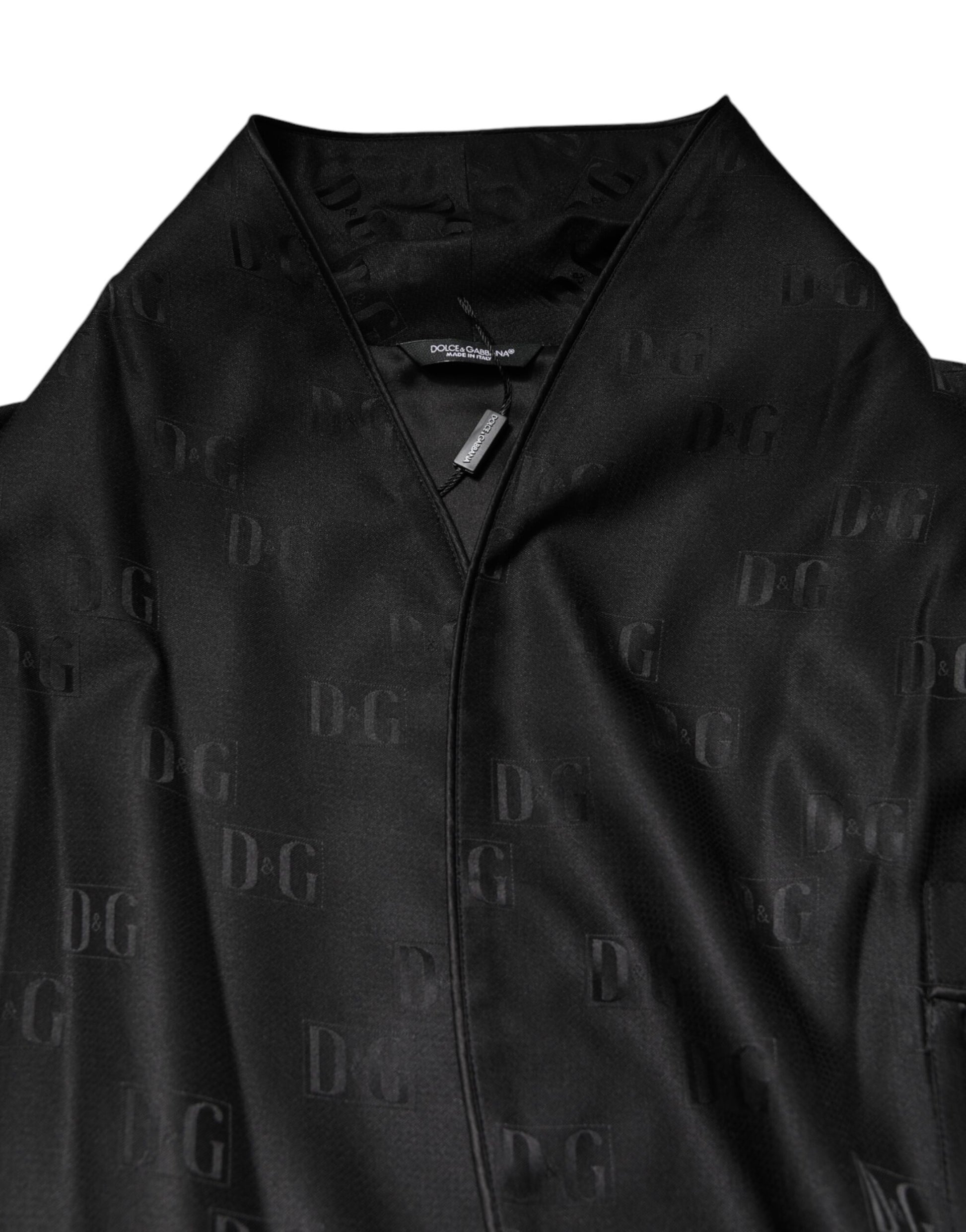 Dolce & Gabbana Black Silk DG Logo Men Wrap Robe Coat Jacket - ACCEXO