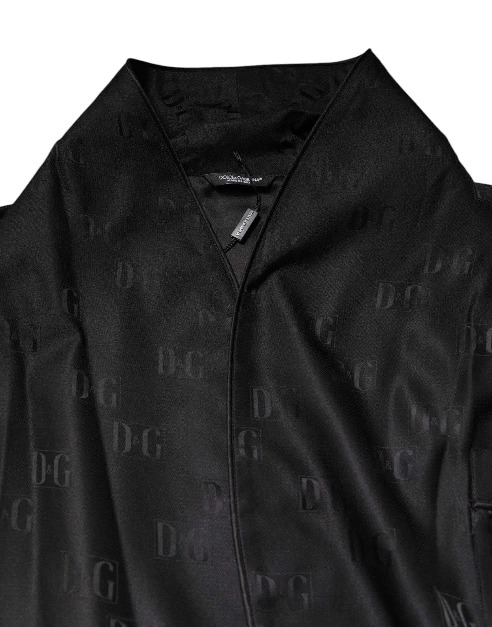 Dolce & Gabbana Black Silk DG Logo Men Wrap Robe Coat Jacket - ACCEXO