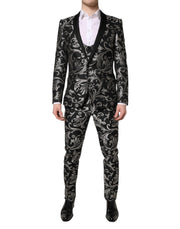 Dolce & Gabbana Black Gray MARTINI Jacquard Men 3 Piece Suit - ACCEXO