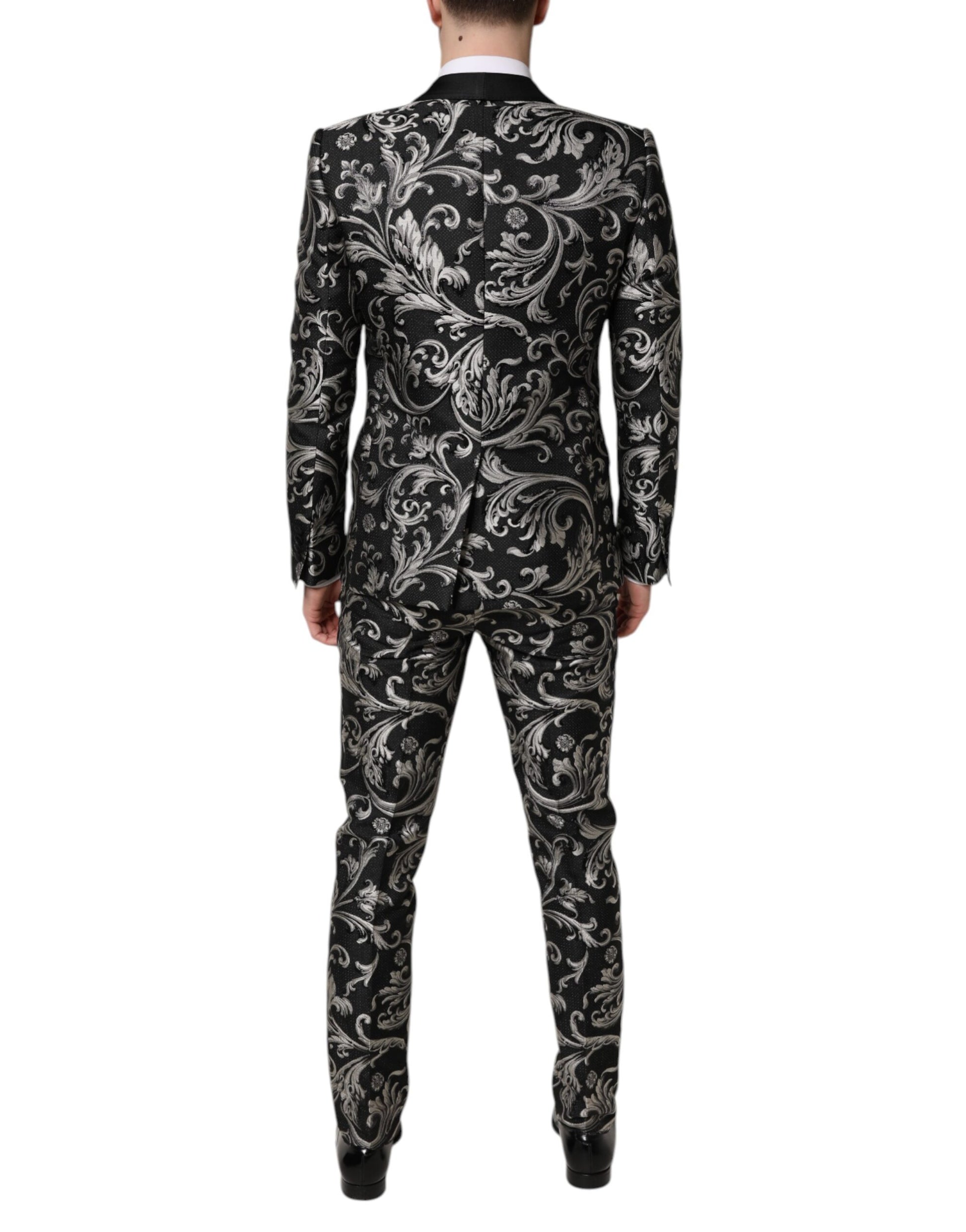 Dolce & Gabbana Black Gray MARTINI Jacquard Men 3 Piece Suit - ACCEXO
