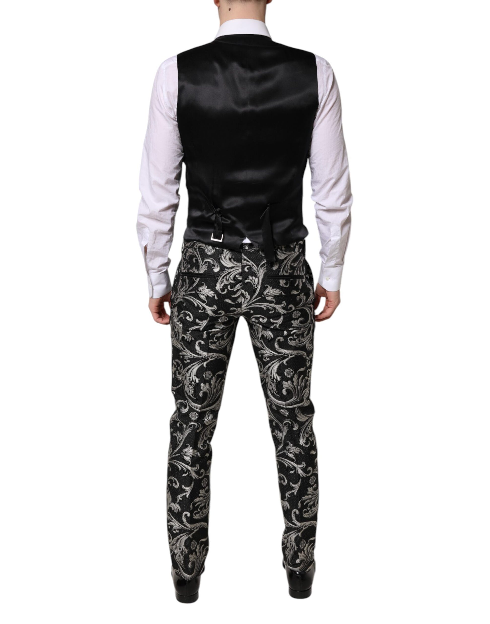 Dolce & Gabbana Black Gray MARTINI Jacquard Men 3 Piece Suit - ACCEXO