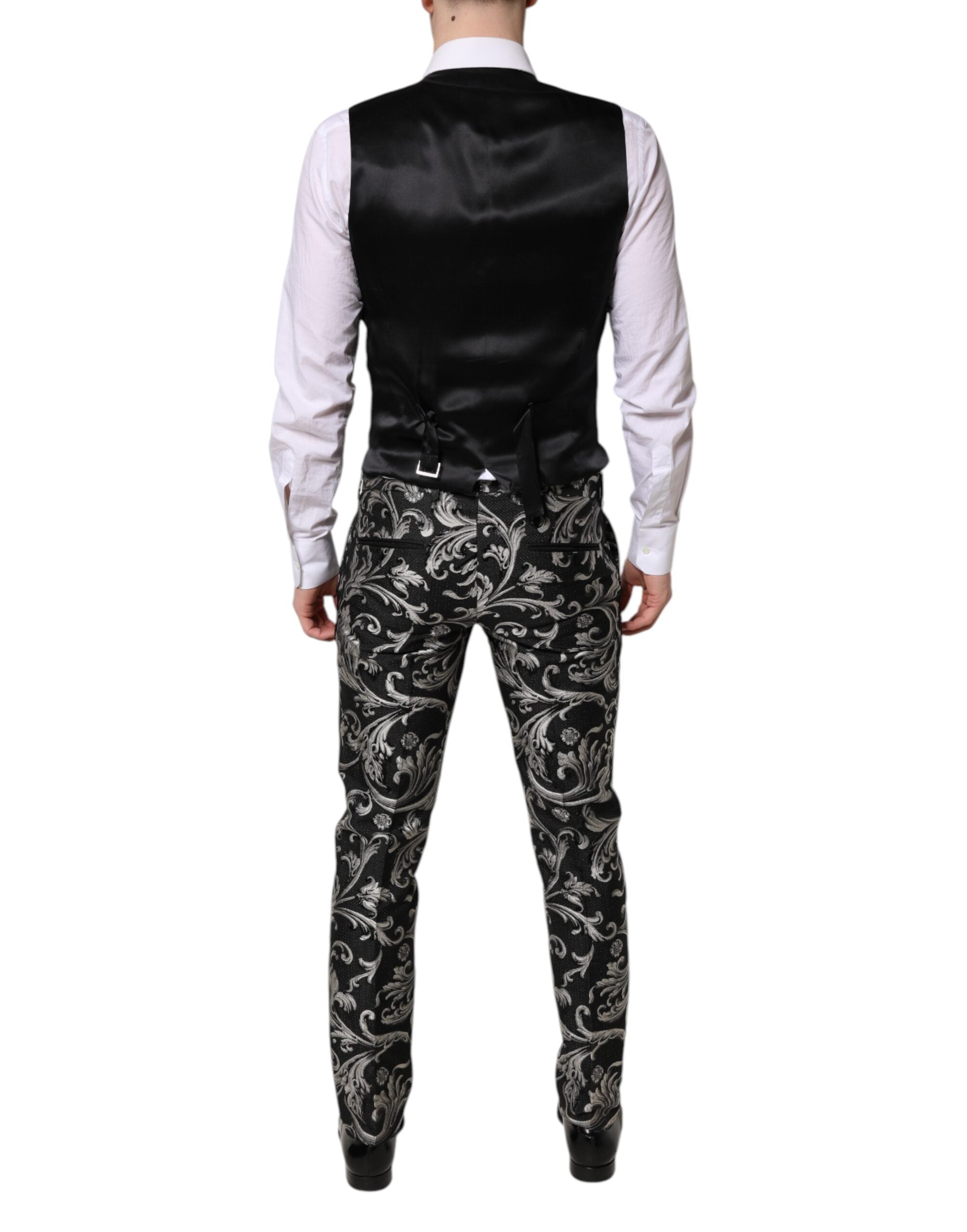 Dolce & Gabbana Black Gray MARTINI Jacquard Men 3 Piece Suit - ACCEXO