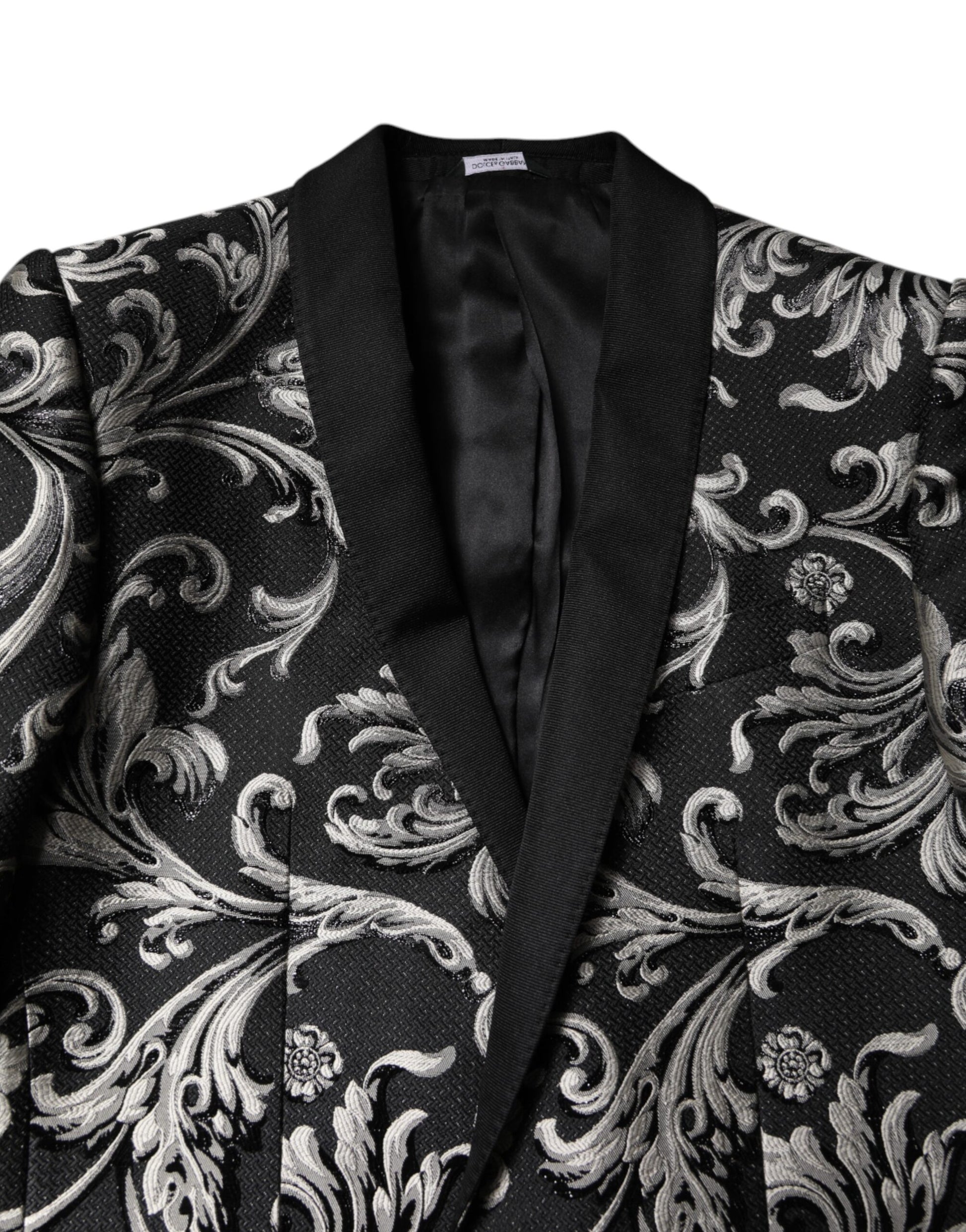 Dolce & Gabbana Black Gray MARTINI Jacquard Men 3 Piece Suit - ACCEXO