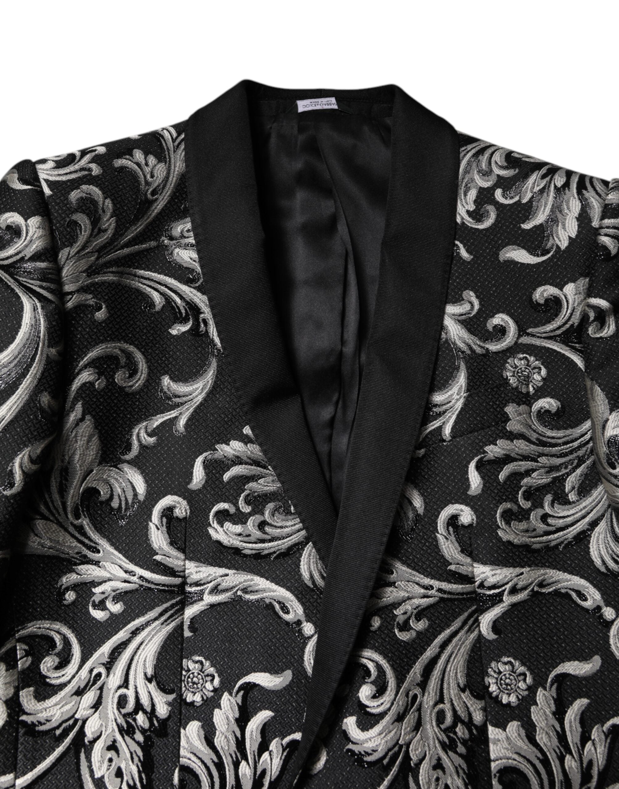 Dolce & Gabbana Black Gray MARTINI Jacquard Men 3 Piece Suit - ACCEXO