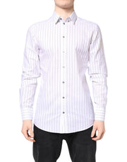 Dolce & Gabbana White Stripes Cotton GOLD Formal Dress Shirt - ACCEXO