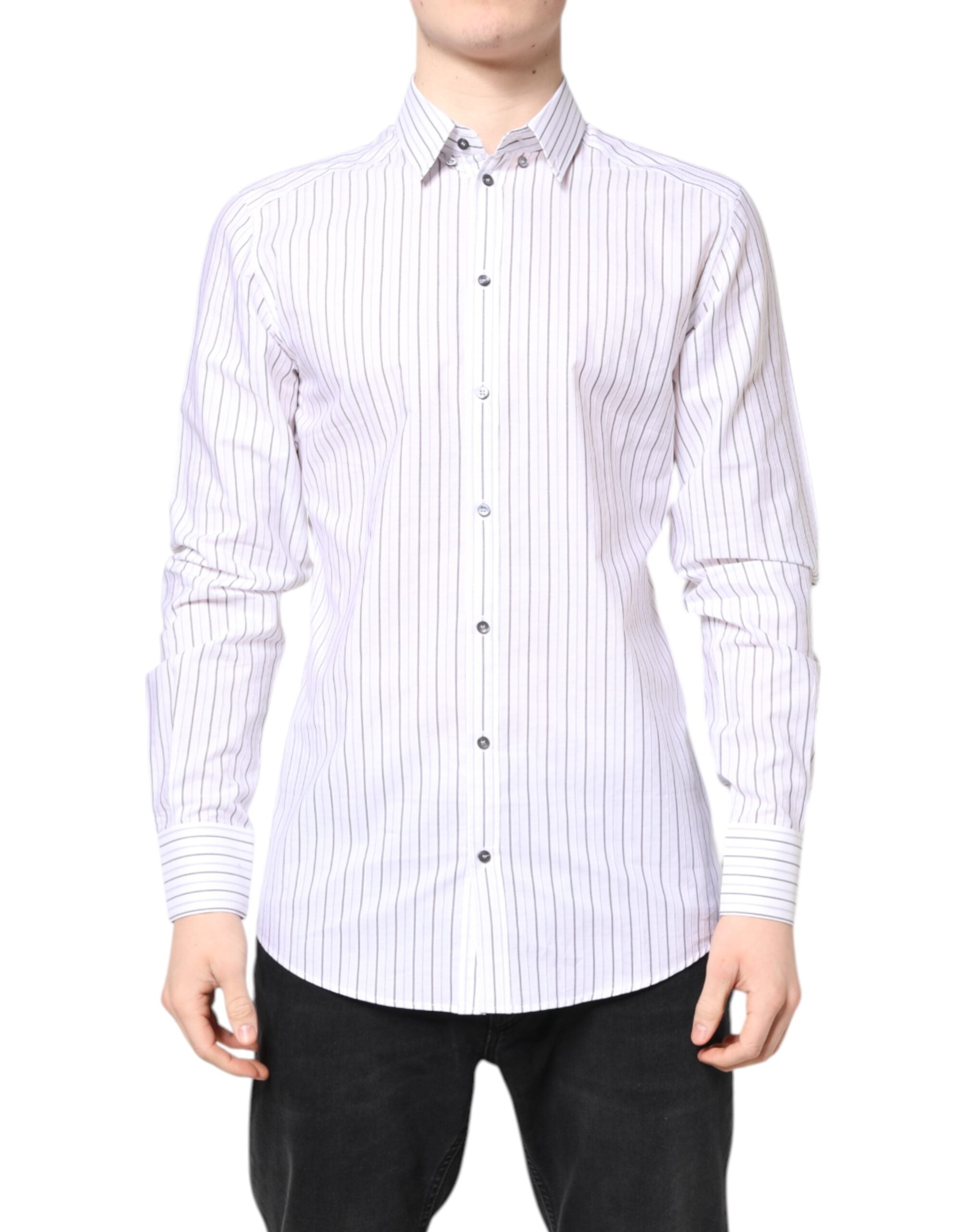 Dolce & Gabbana White Stripes Cotton GOLD Formal Dress Shirt - ACCEXO