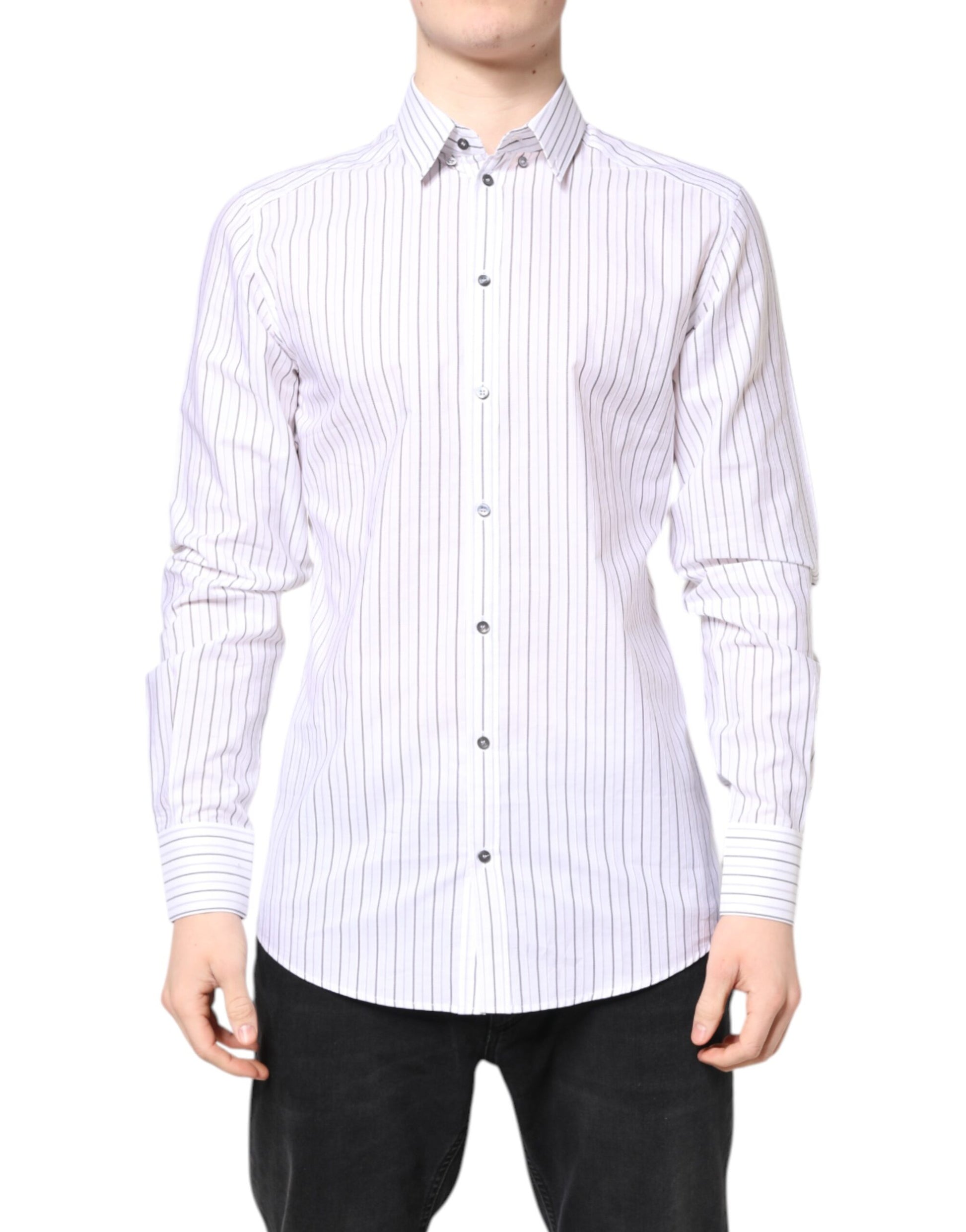 Dolce & Gabbana White Stripes Cotton GOLD Formal Dress Shirt - ACCEXO
