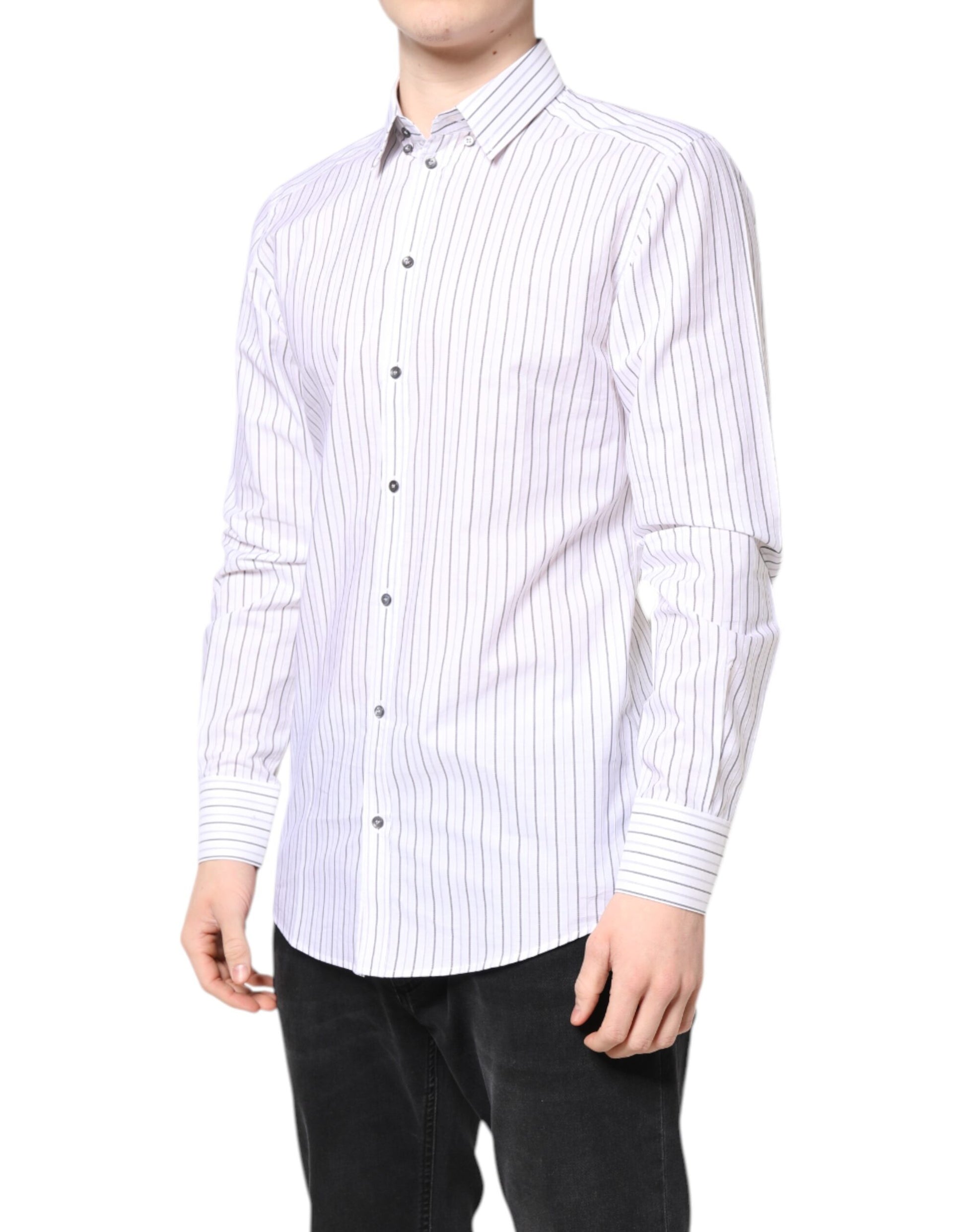 Dolce & Gabbana White Stripes Cotton GOLD Formal Dress Shirt - ACCEXO