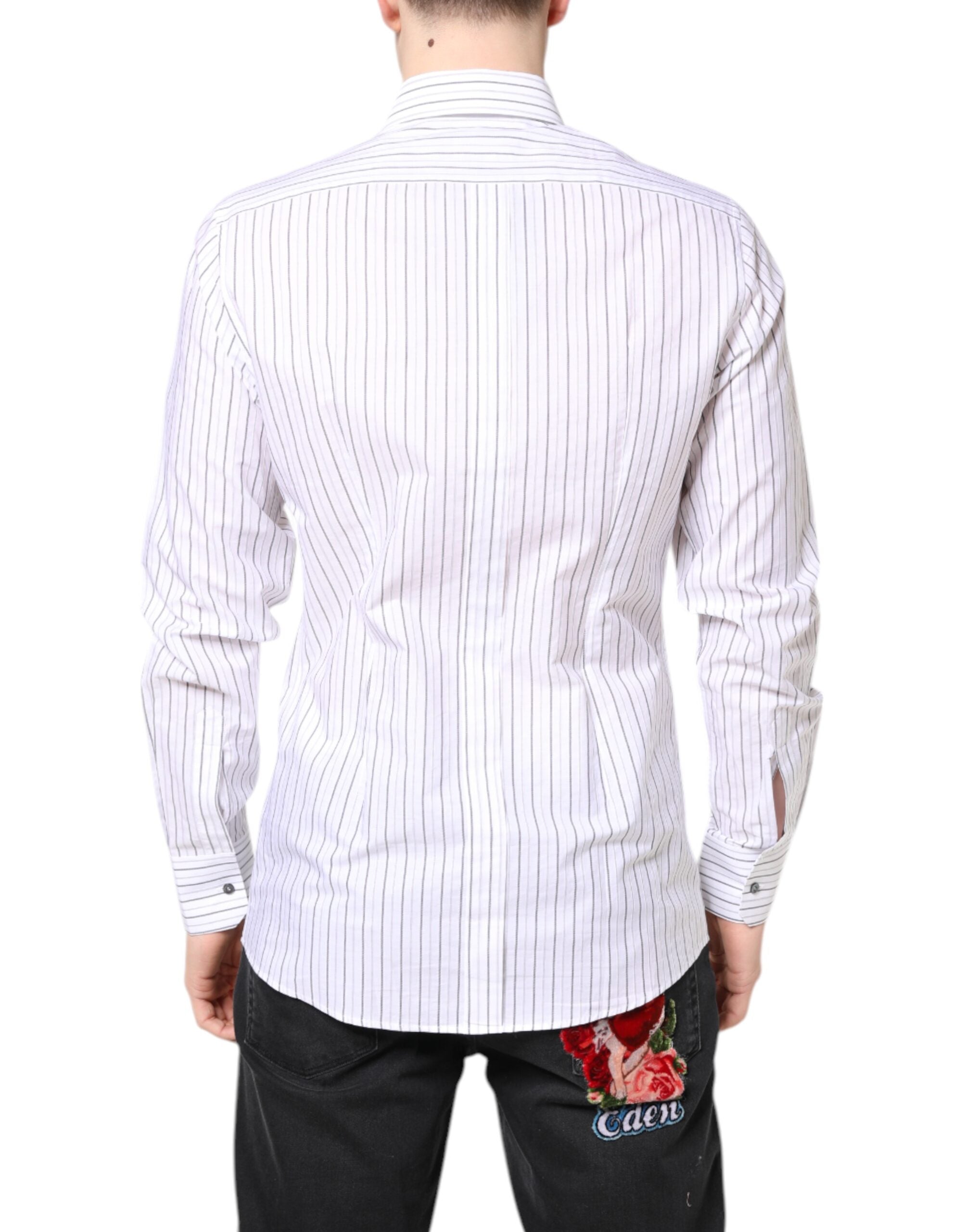 Dolce & Gabbana White Stripes Cotton GOLD Formal Dress Shirt - ACCEXO