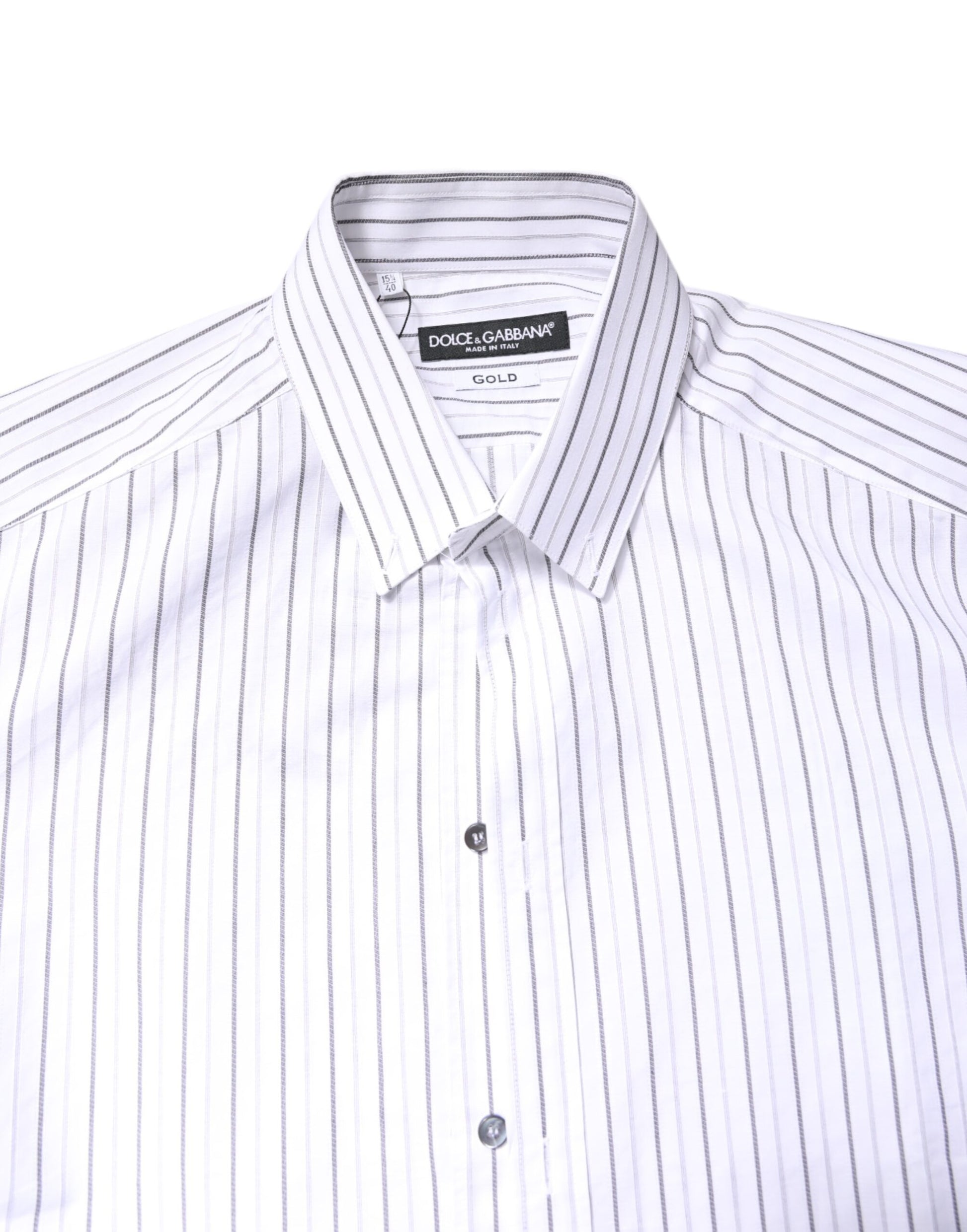 Dolce & Gabbana White Stripes Cotton GOLD Formal Dress Shirt - ACCEXO