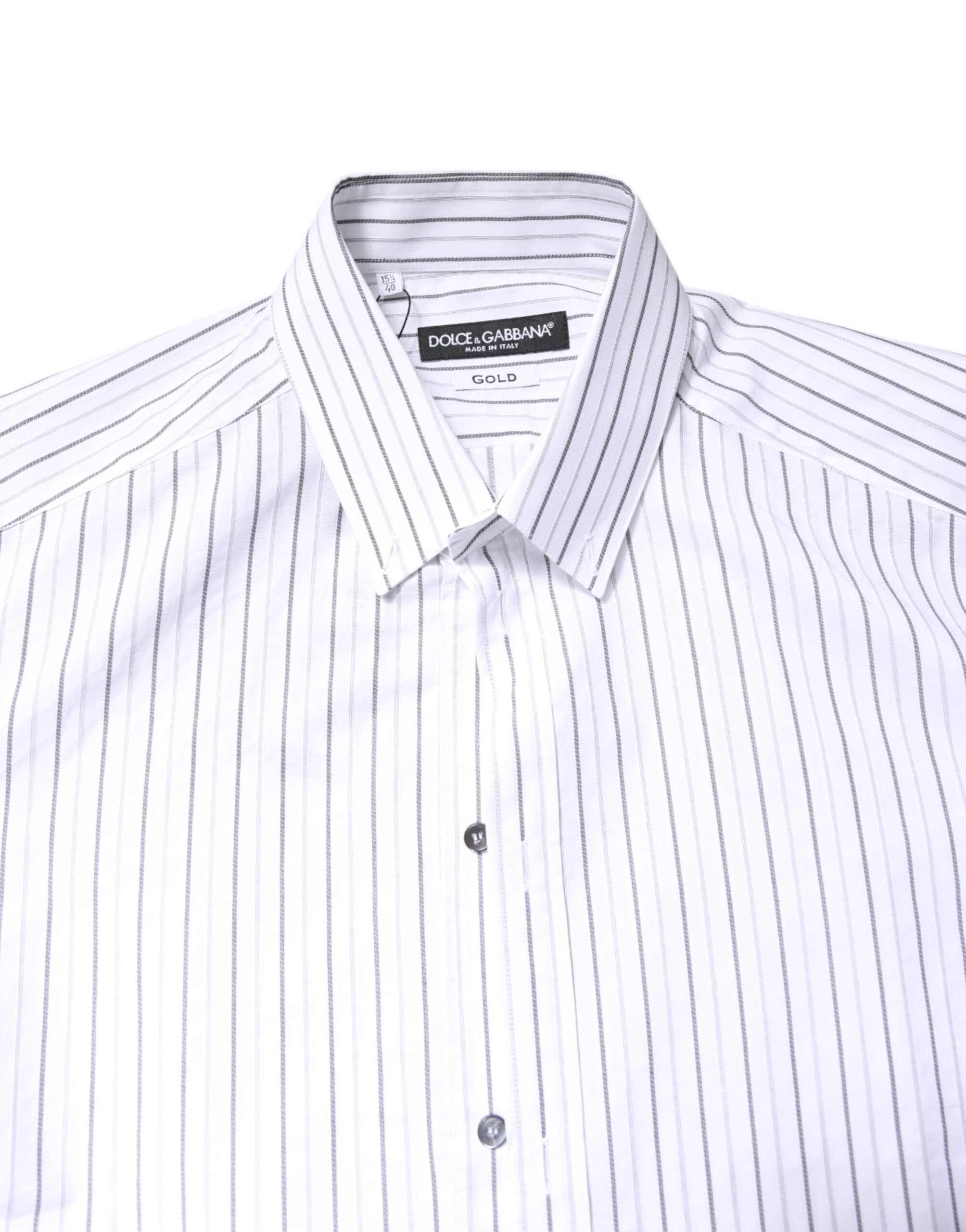 Dolce & Gabbana White Stripes Cotton GOLD Formal Dress Shirt - ACCEXO