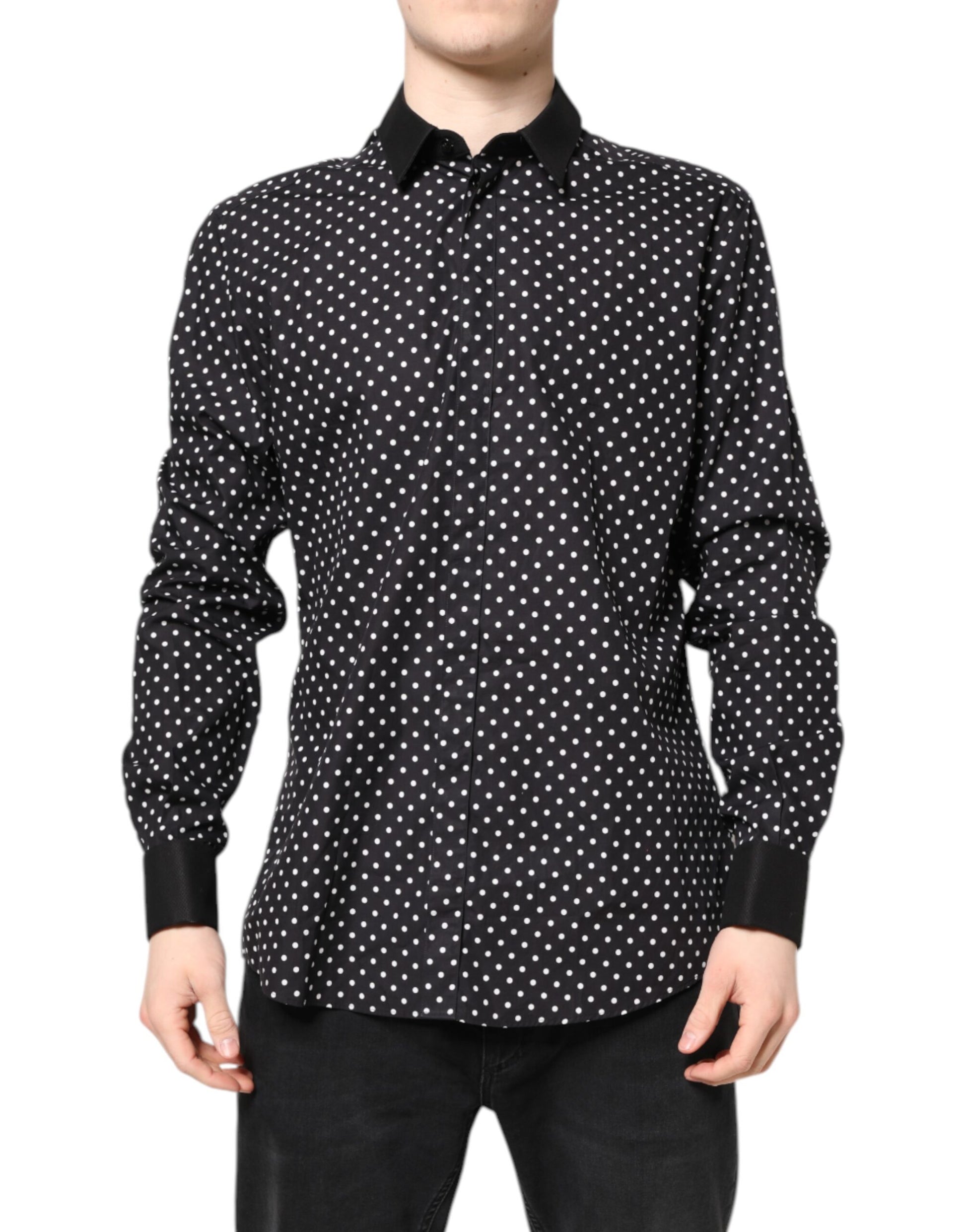 Dolce & Gabbana Black Polka Dot Cotton Formal Dress Shirt - ACCEXO