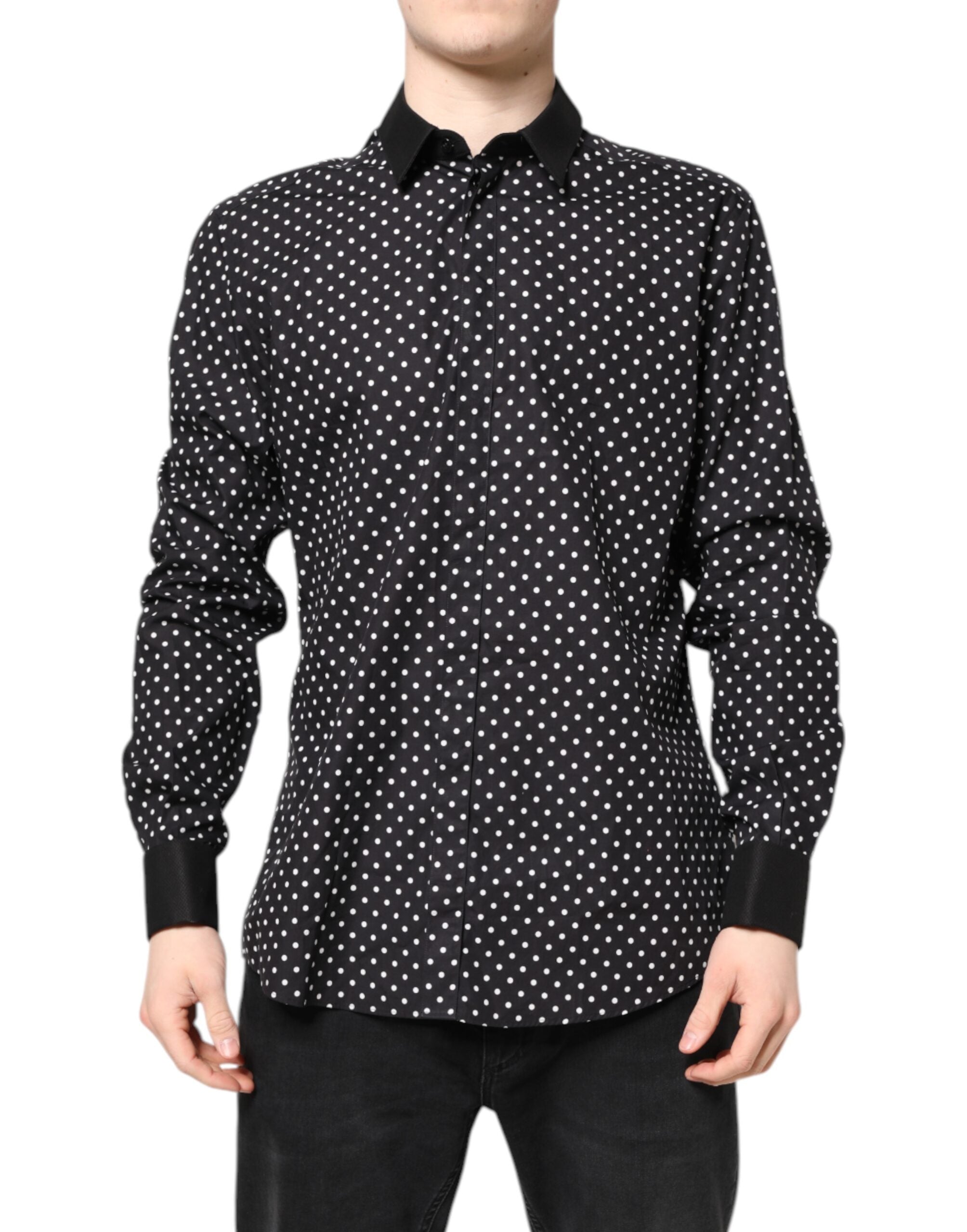 Dolce & Gabbana Black Polka Dot Cotton Formal Dress Shirt - ACCEXO