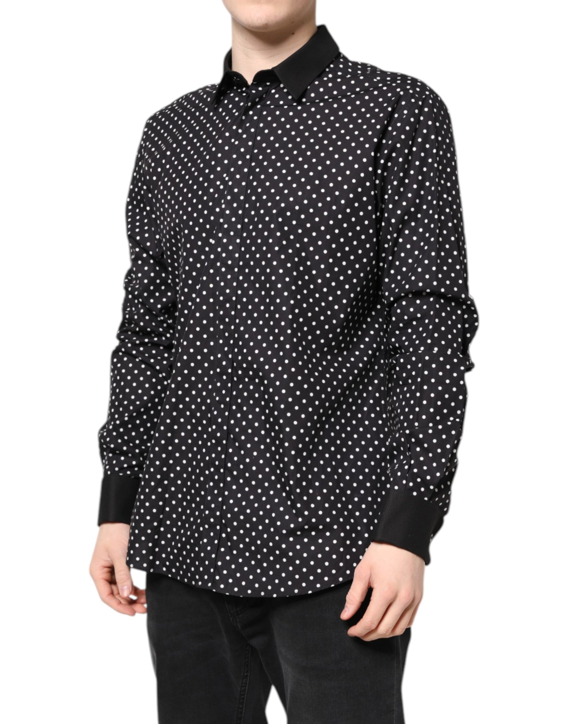 Dolce & Gabbana Black Polka Dot Cotton Formal Dress Shirt - ACCEXO