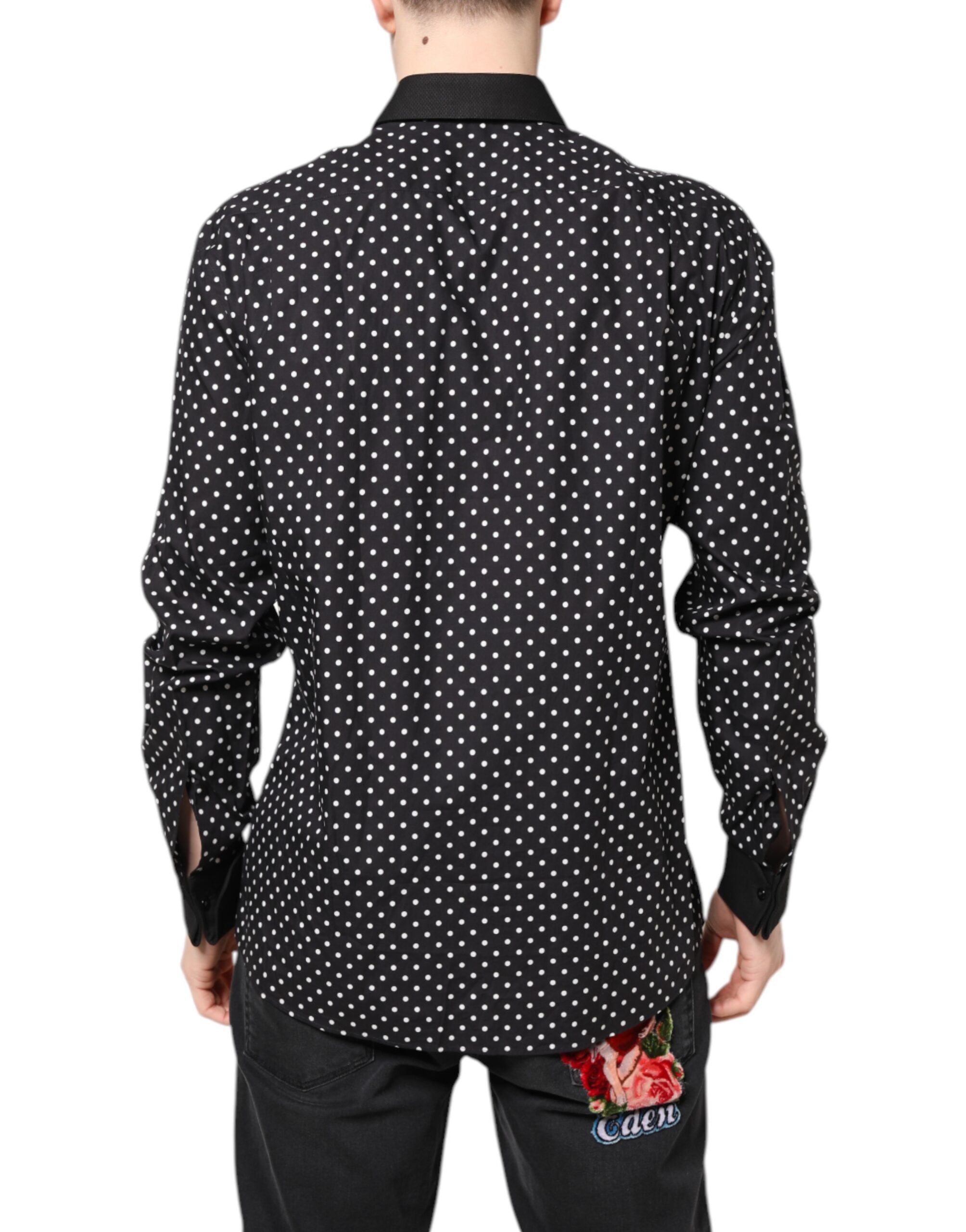 Dolce & Gabbana Black Polka Dot Cotton Formal Dress Shirt - ACCEXO