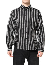 Dolce & Gabbana Black White Striped Cotton Dress Shirt - ACCEXO