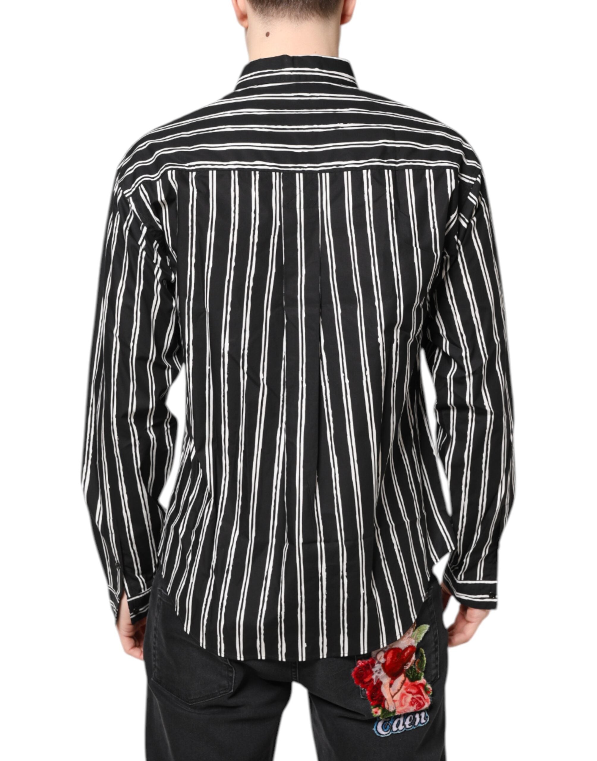 Dolce & Gabbana Black White Striped Cotton Dress Shirt - ACCEXO