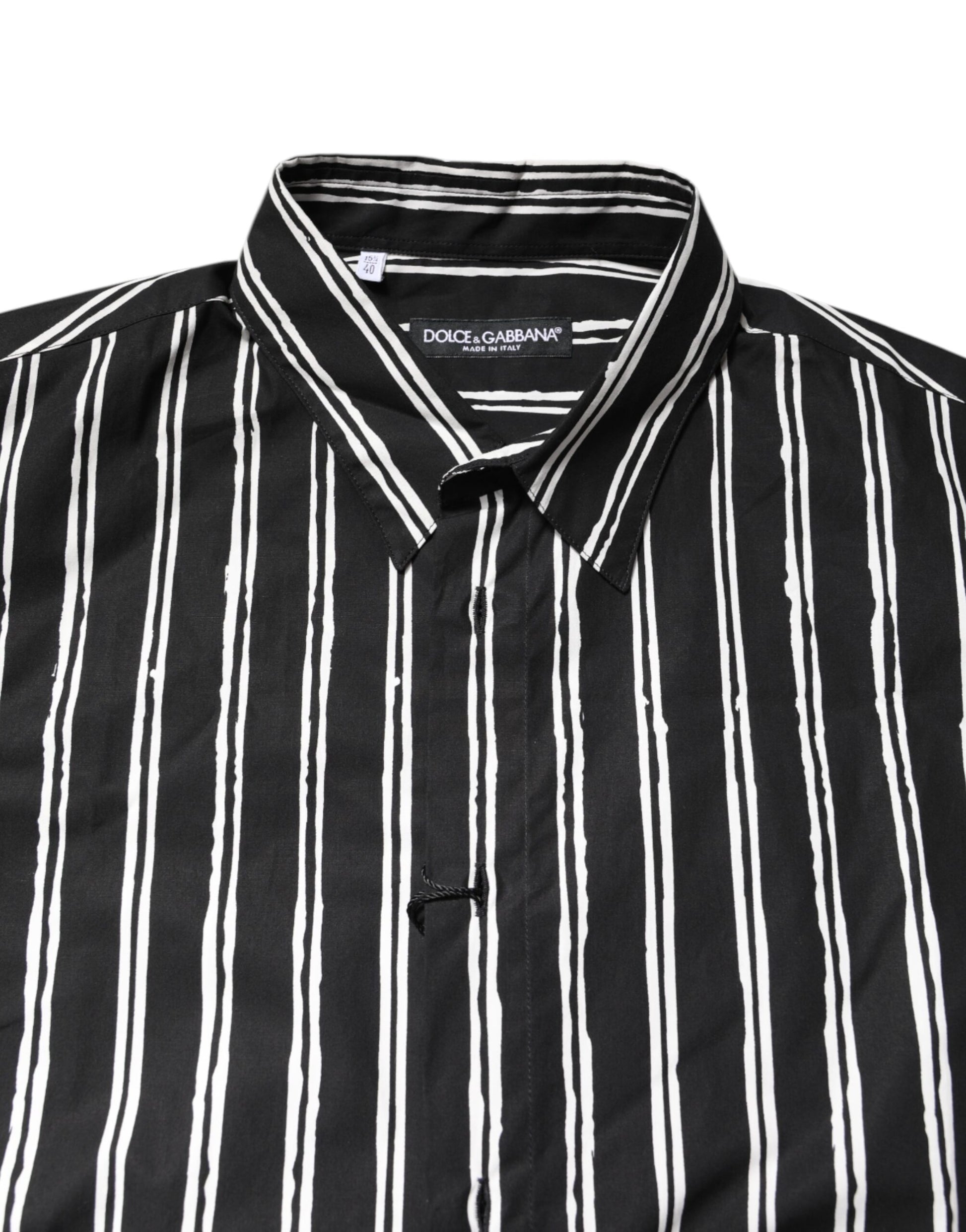 Dolce & Gabbana Black White Striped Cotton Dress Shirt - ACCEXO