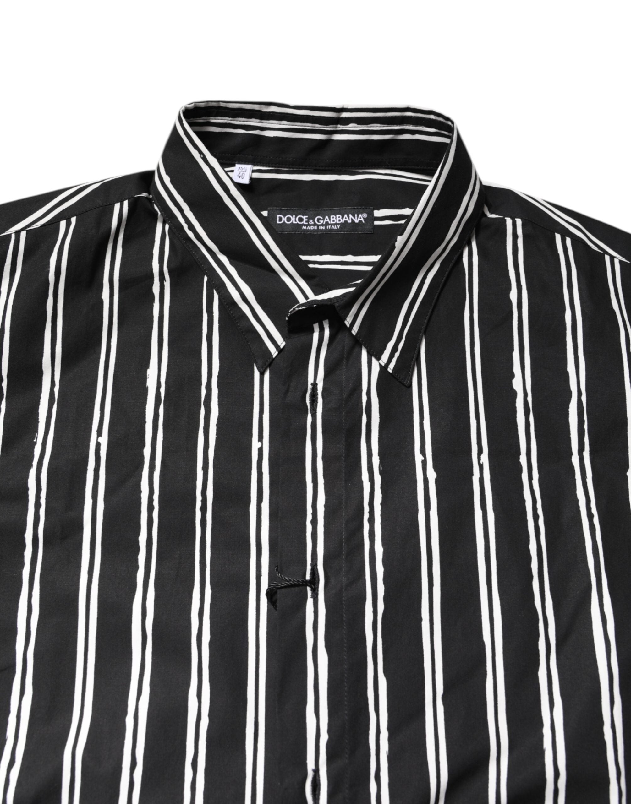Dolce & Gabbana Black White Striped Cotton Dress Shirt - ACCEXO
