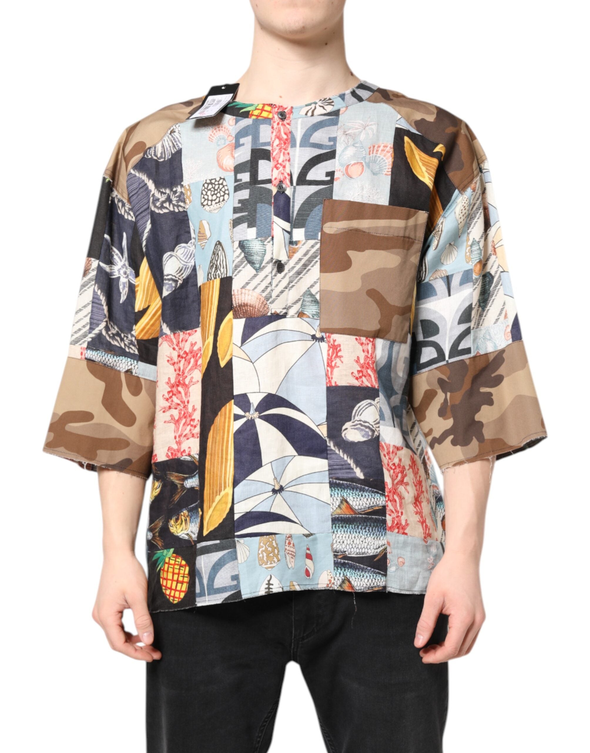 Dolce & Gabbana Multicolor Patchwork Short Sleeves Shirt - ACCEXO