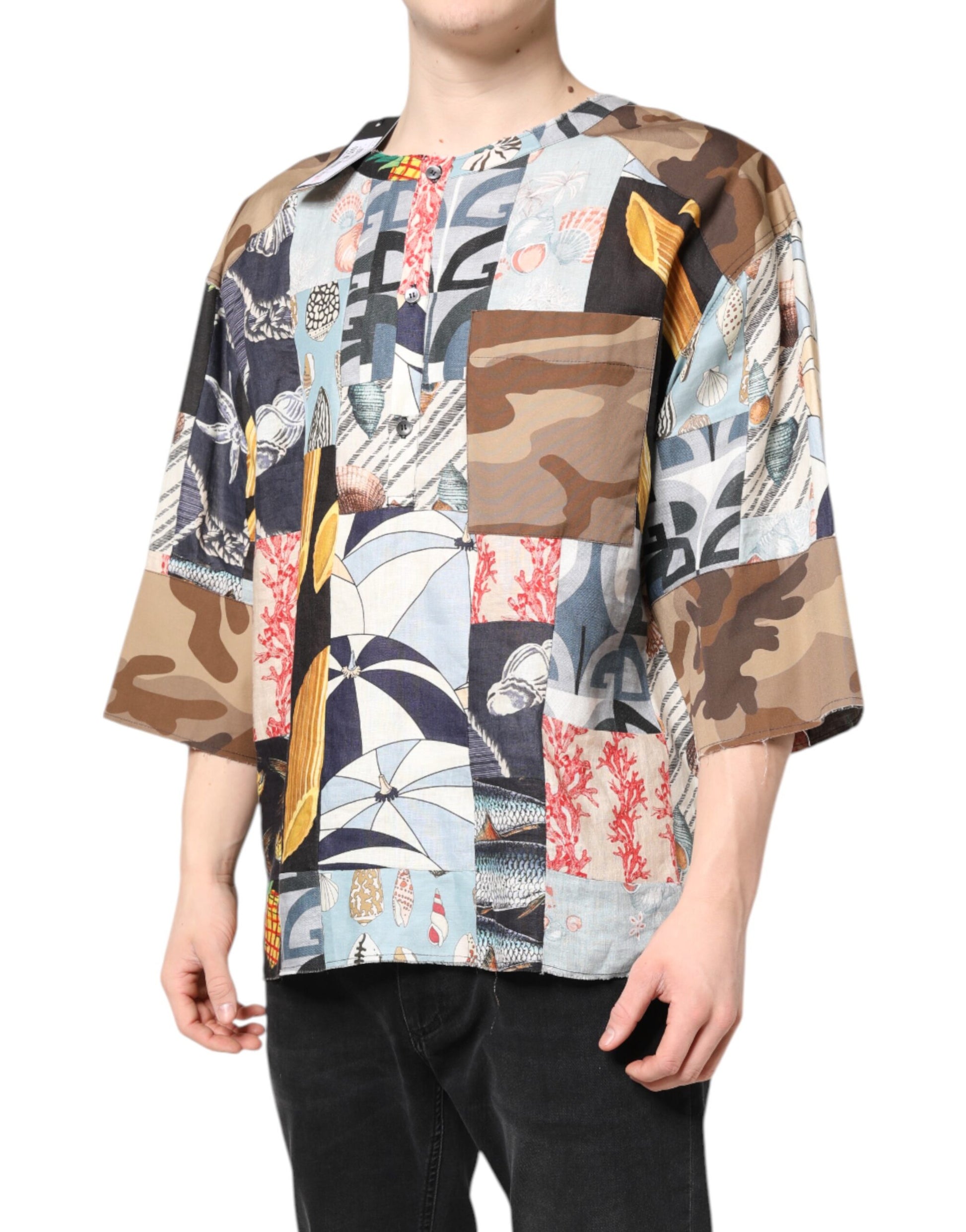Dolce & Gabbana Multicolor Patchwork Short Sleeves Shirt - ACCEXO