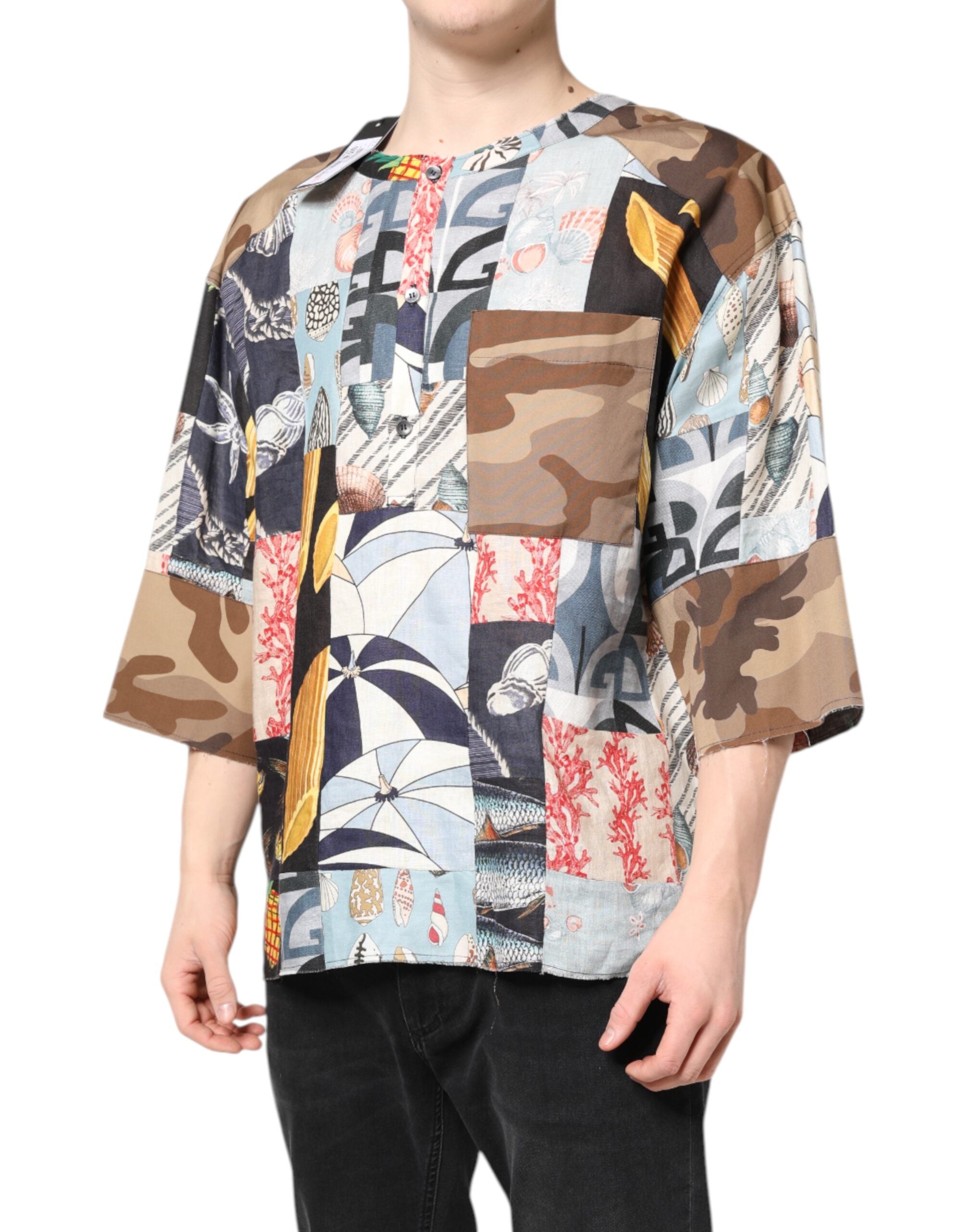 Dolce & Gabbana Multicolor Patchwork Short Sleeves Shirt - ACCEXO