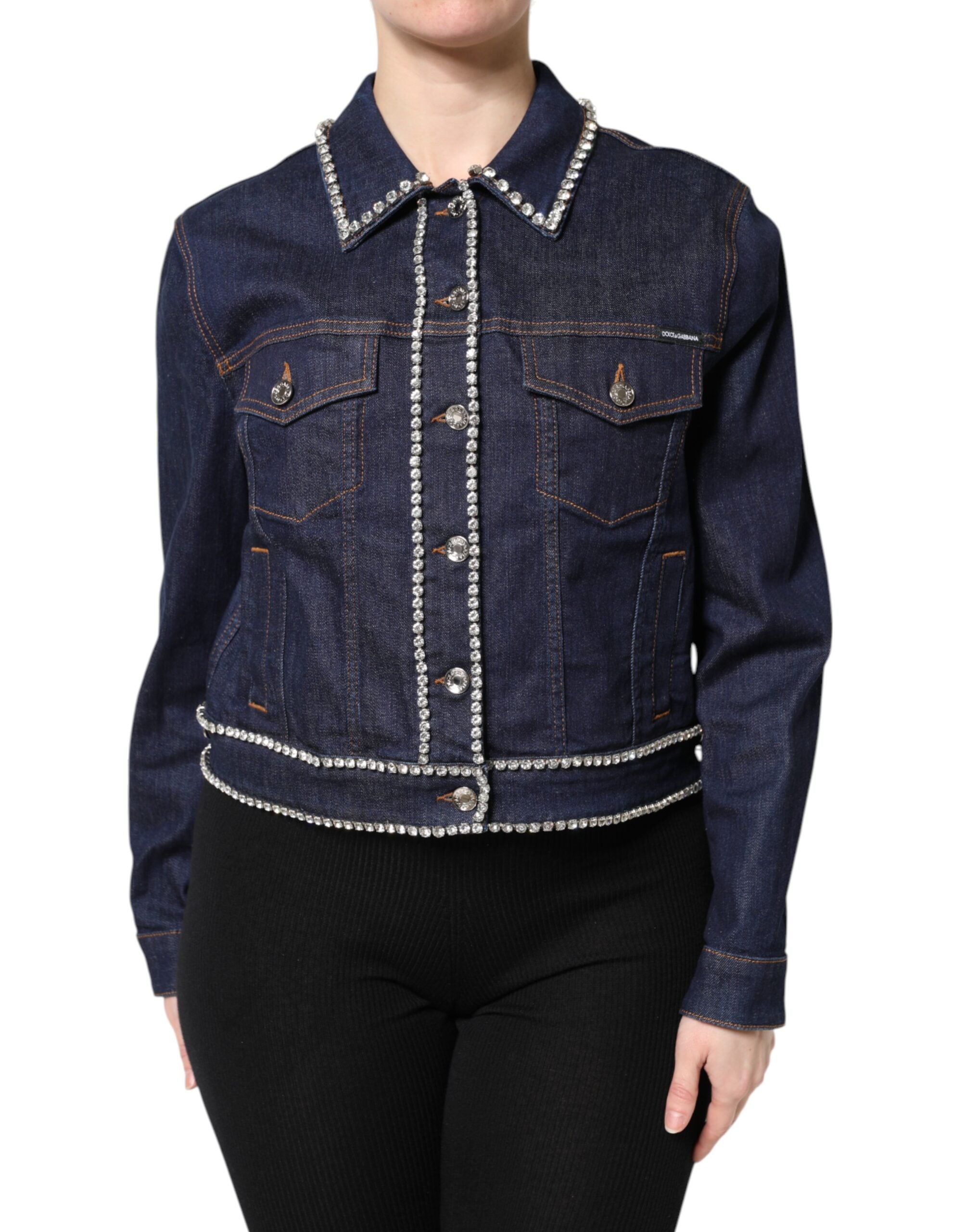 Dolce & Gabbana Blue Denim Cotton Crystal Embellished Jacket - ACCEXO