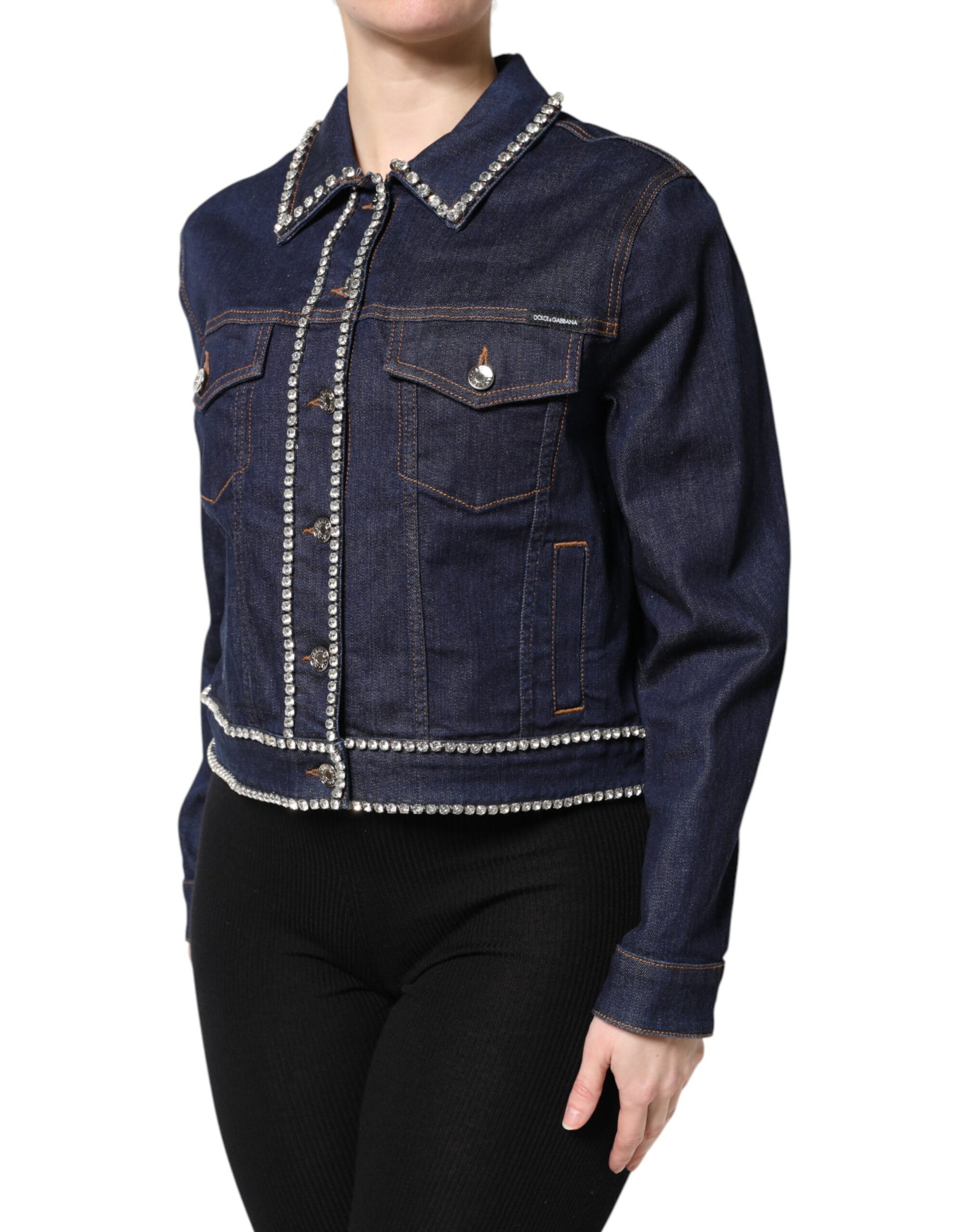 Dolce & Gabbana Blue Denim Cotton Crystal Embellished Jacket - ACCEXO