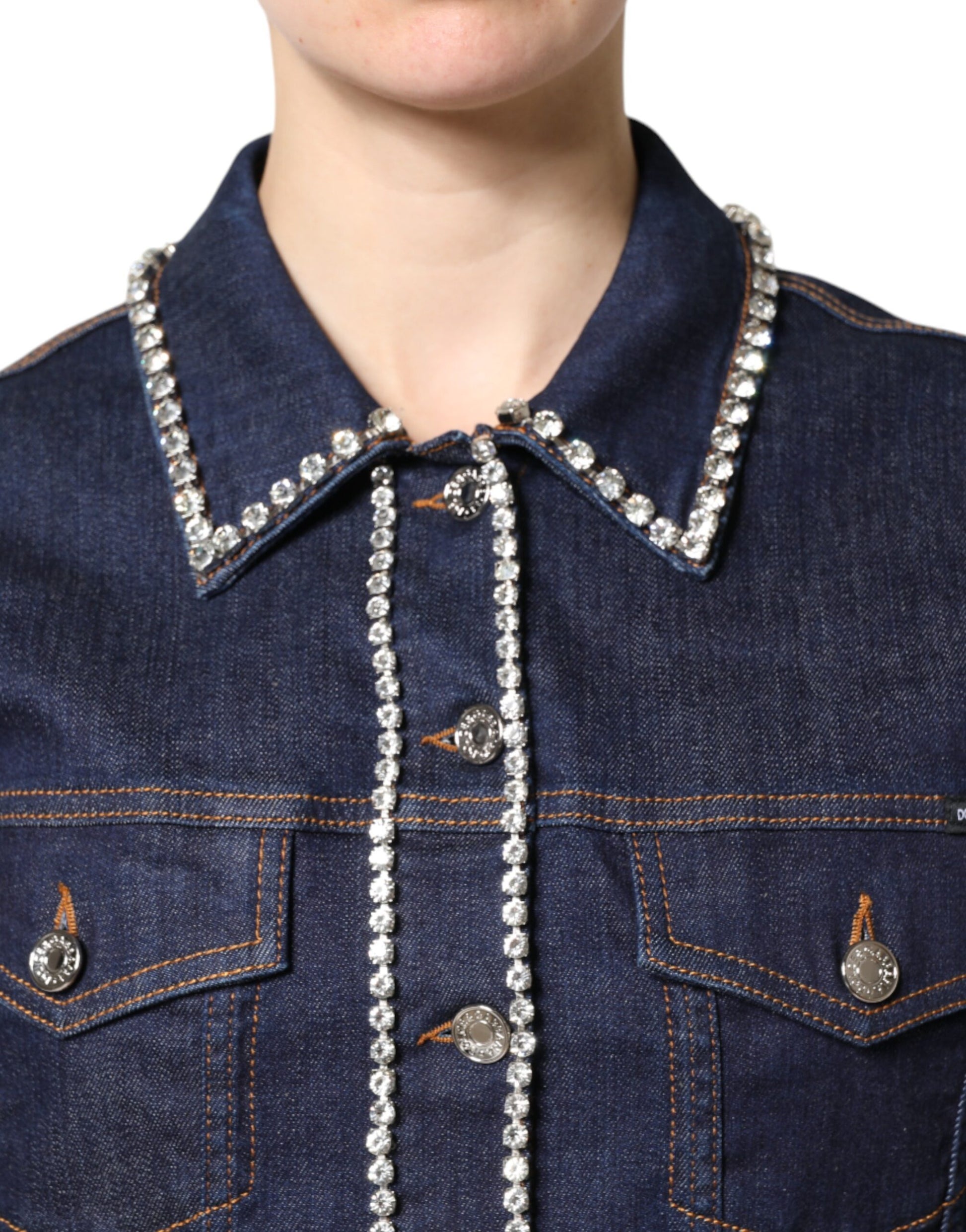 Dolce & Gabbana Blue Denim Cotton Crystal Embellished Jacket - ACCEXO