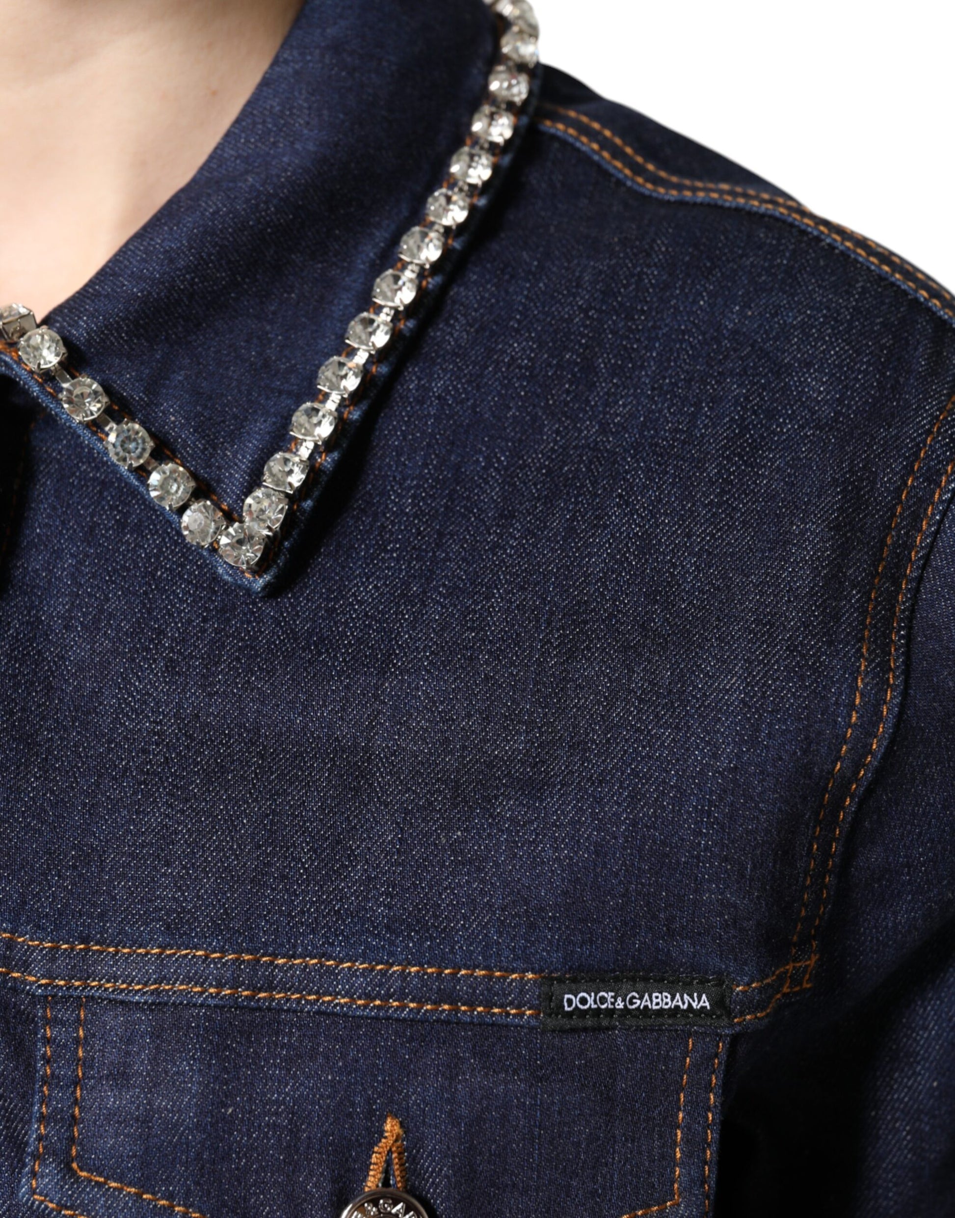 Dolce & Gabbana Blue Denim Cotton Crystal Embellished Jacket - ACCEXO