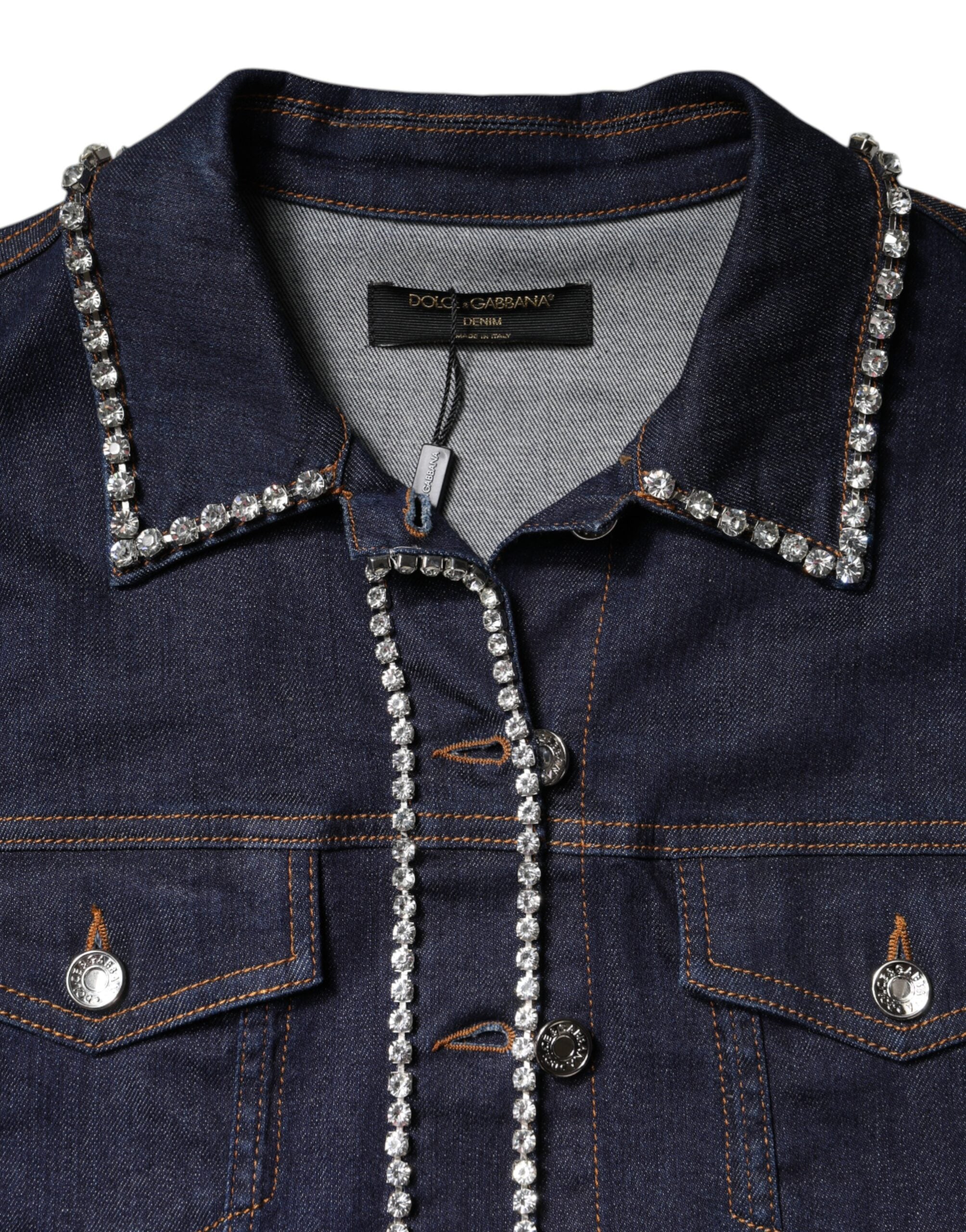 Dolce & Gabbana Blue Denim Cotton Crystal Embellished Jacket - ACCEXO