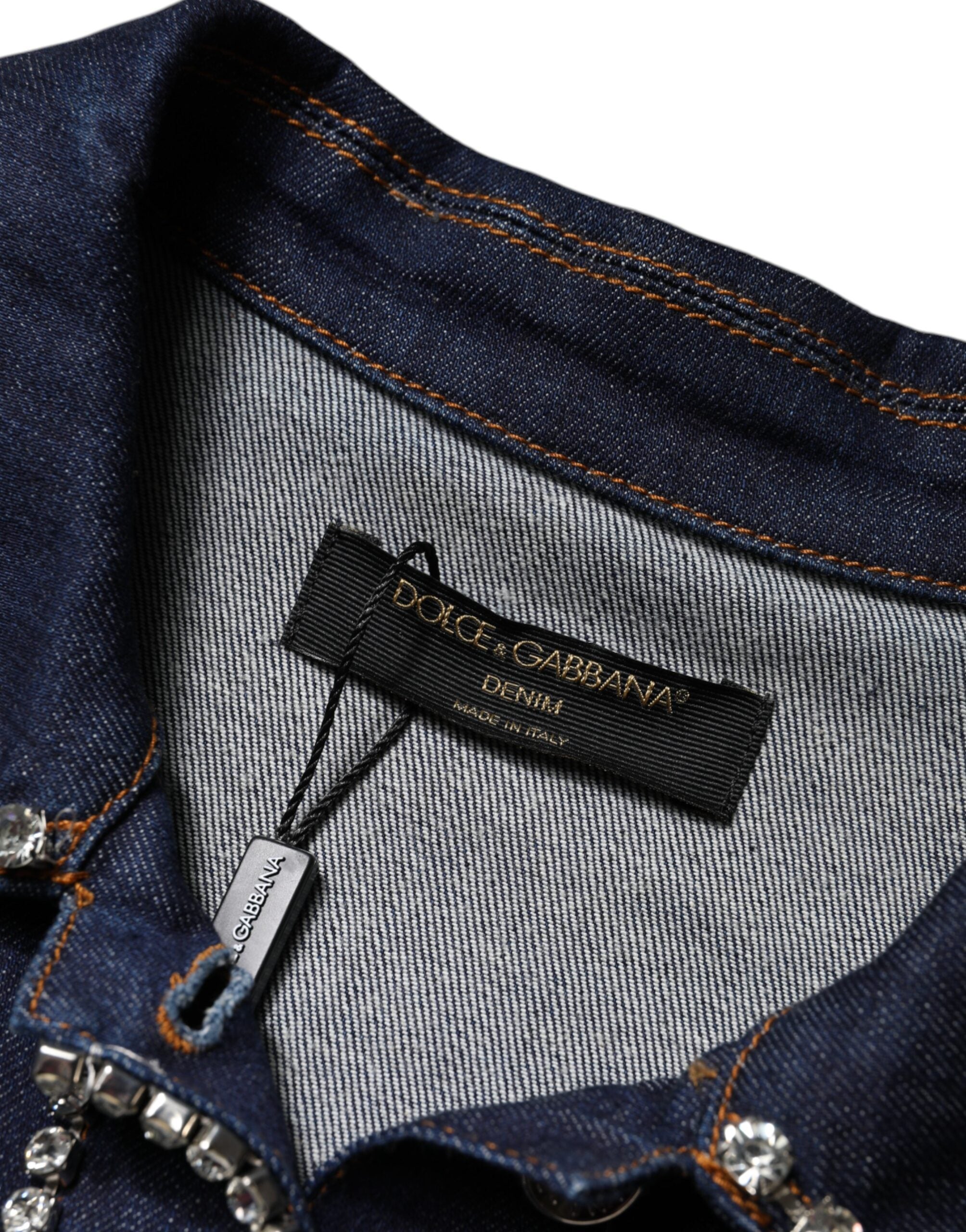 Dolce & Gabbana Blue Denim Cotton Crystal Embellished Jacket - ACCEXO